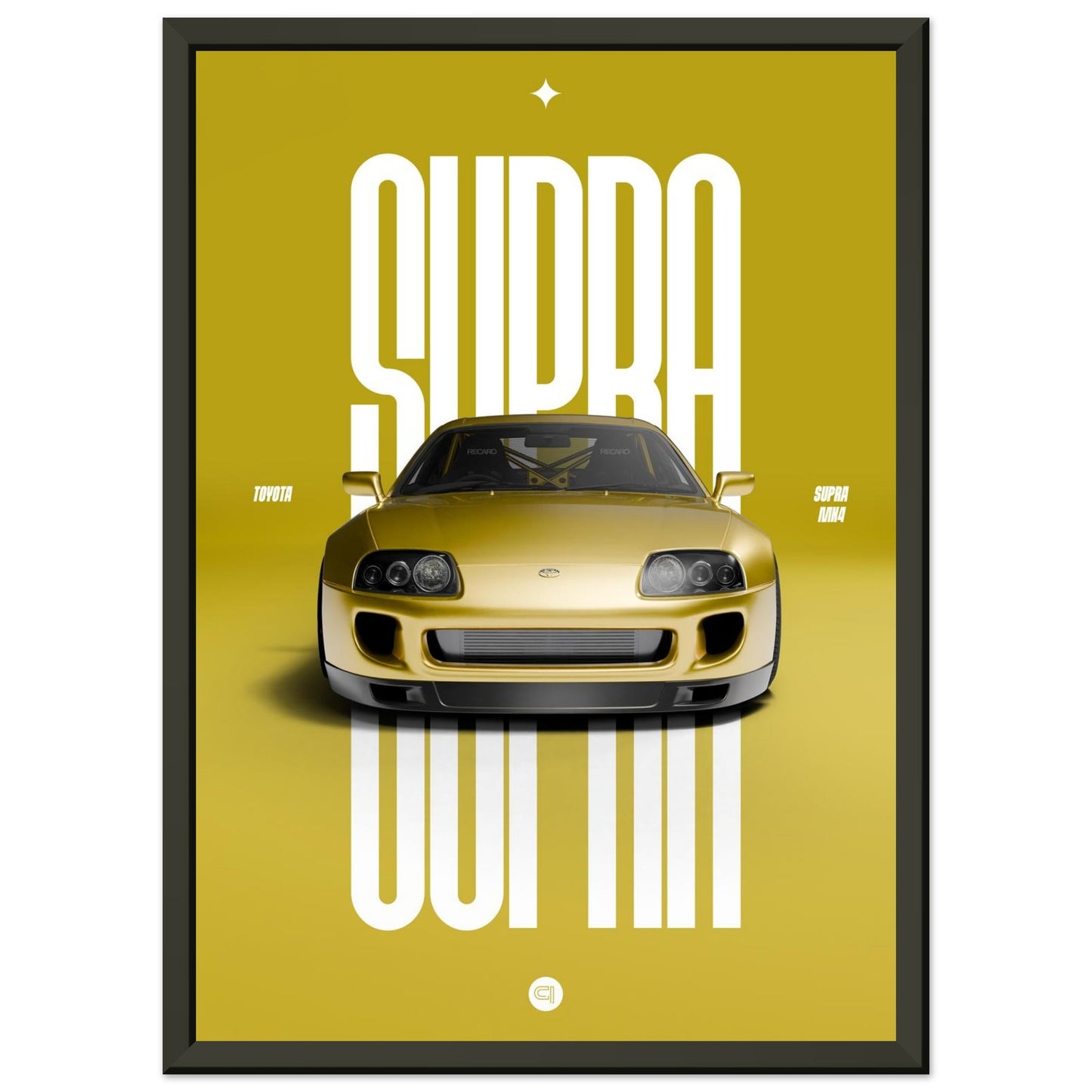 Framed Car Poster - Toyota Supra MK4 - Yellow