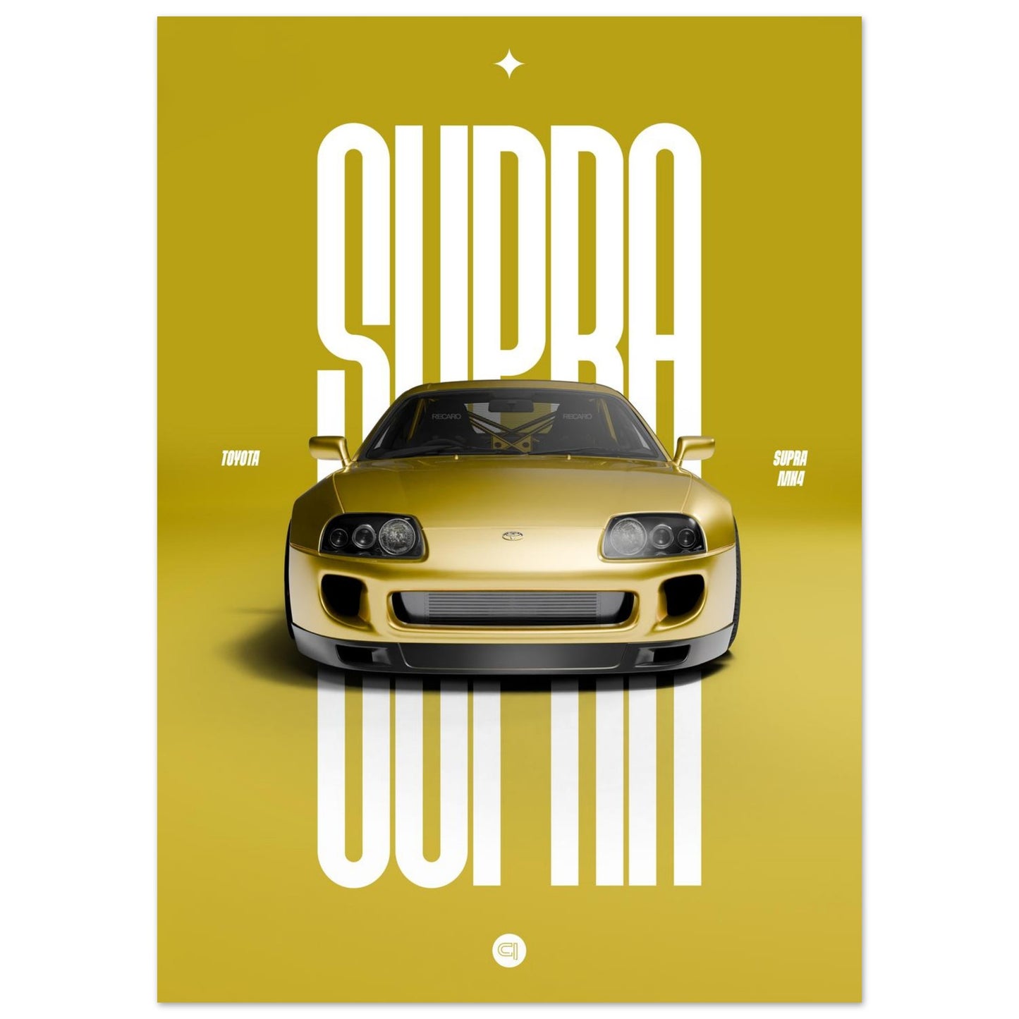 Car Poster - Toyota Supra MK4 - Yellow