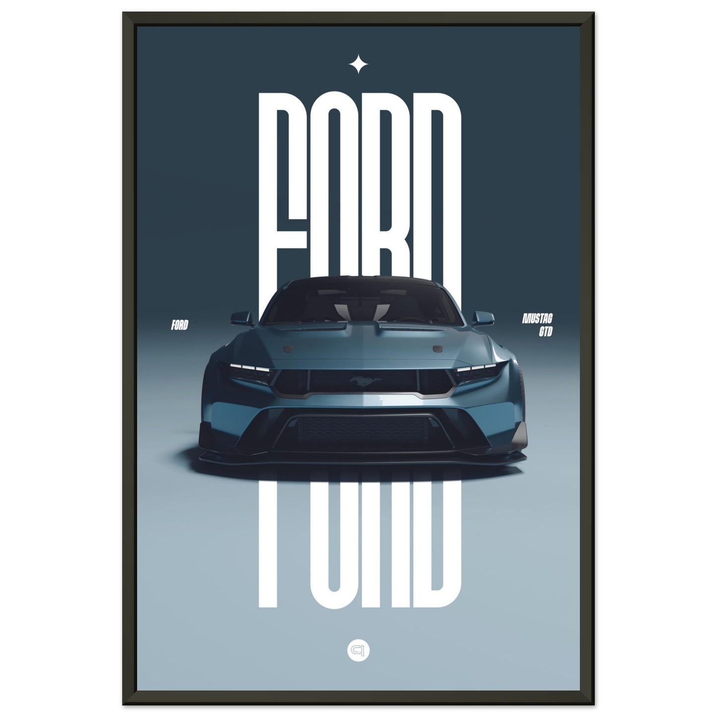 Framed Car Poster - Ford Mustang GTD - Blue