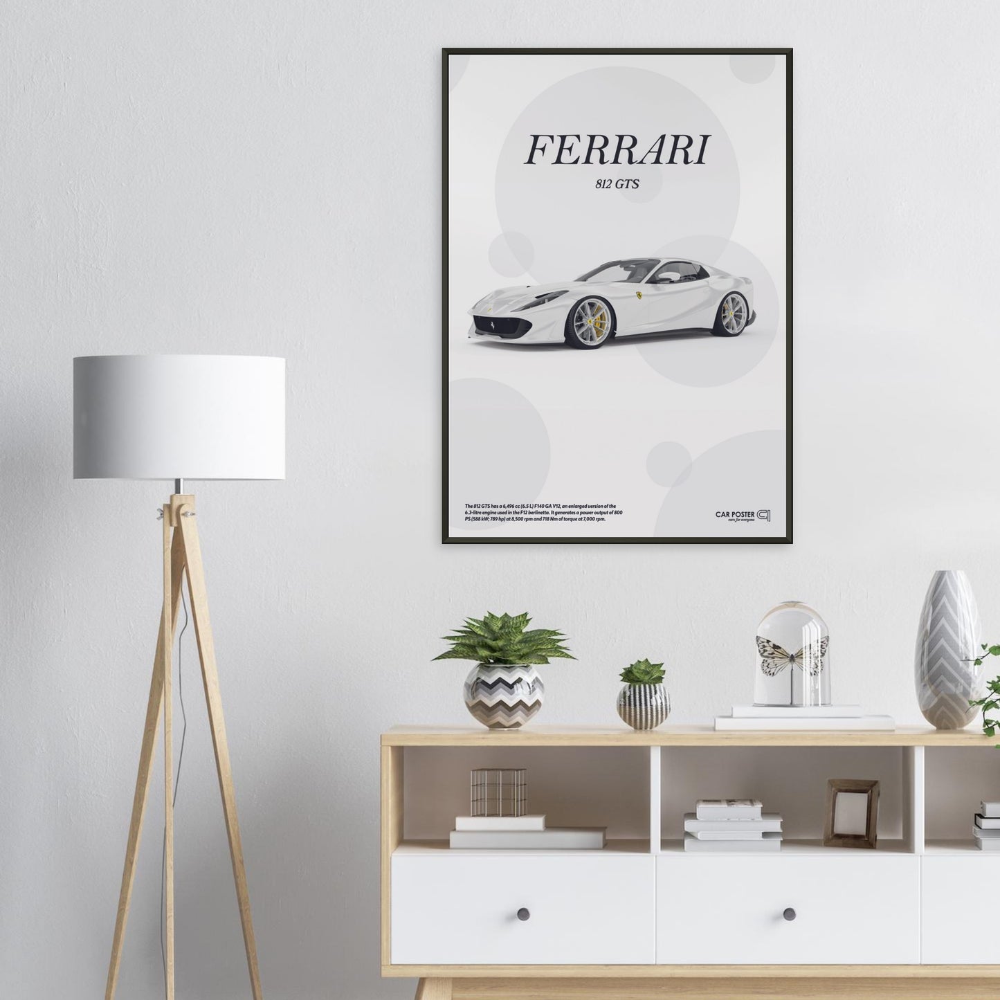 Framed Car Poster - Ferrari 812 GTS Bubblegum - White