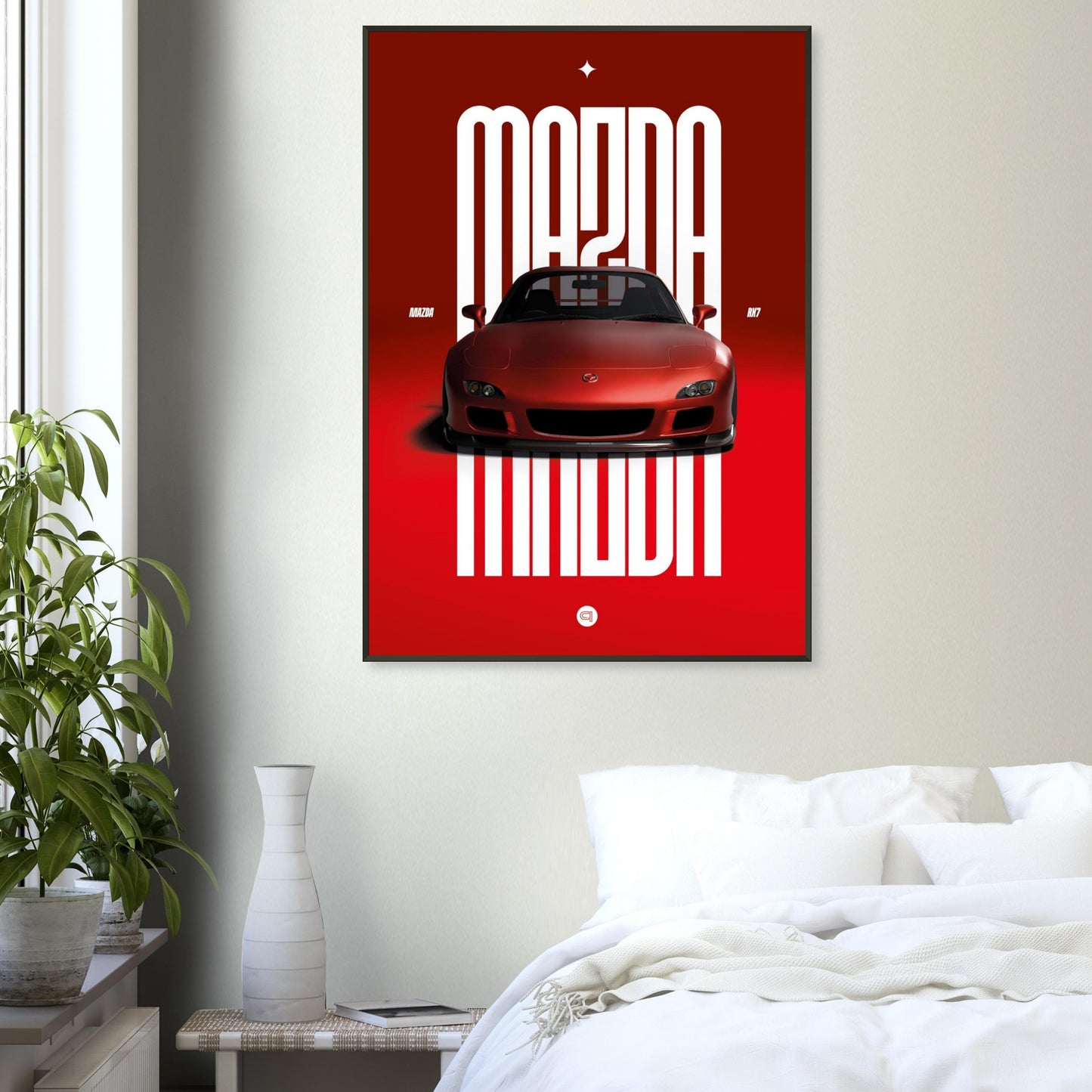 Framed Car Poster - Mazda RX7 - Red