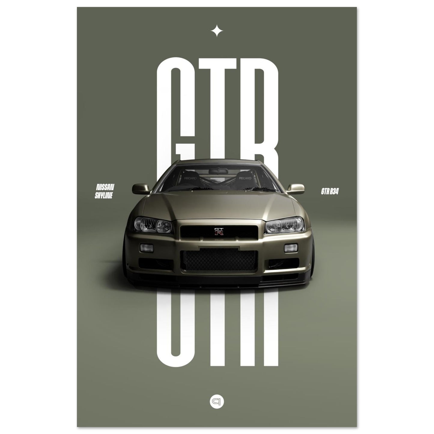 Car Poster - Nissan Skyline GTR R34 - Millenium Jade