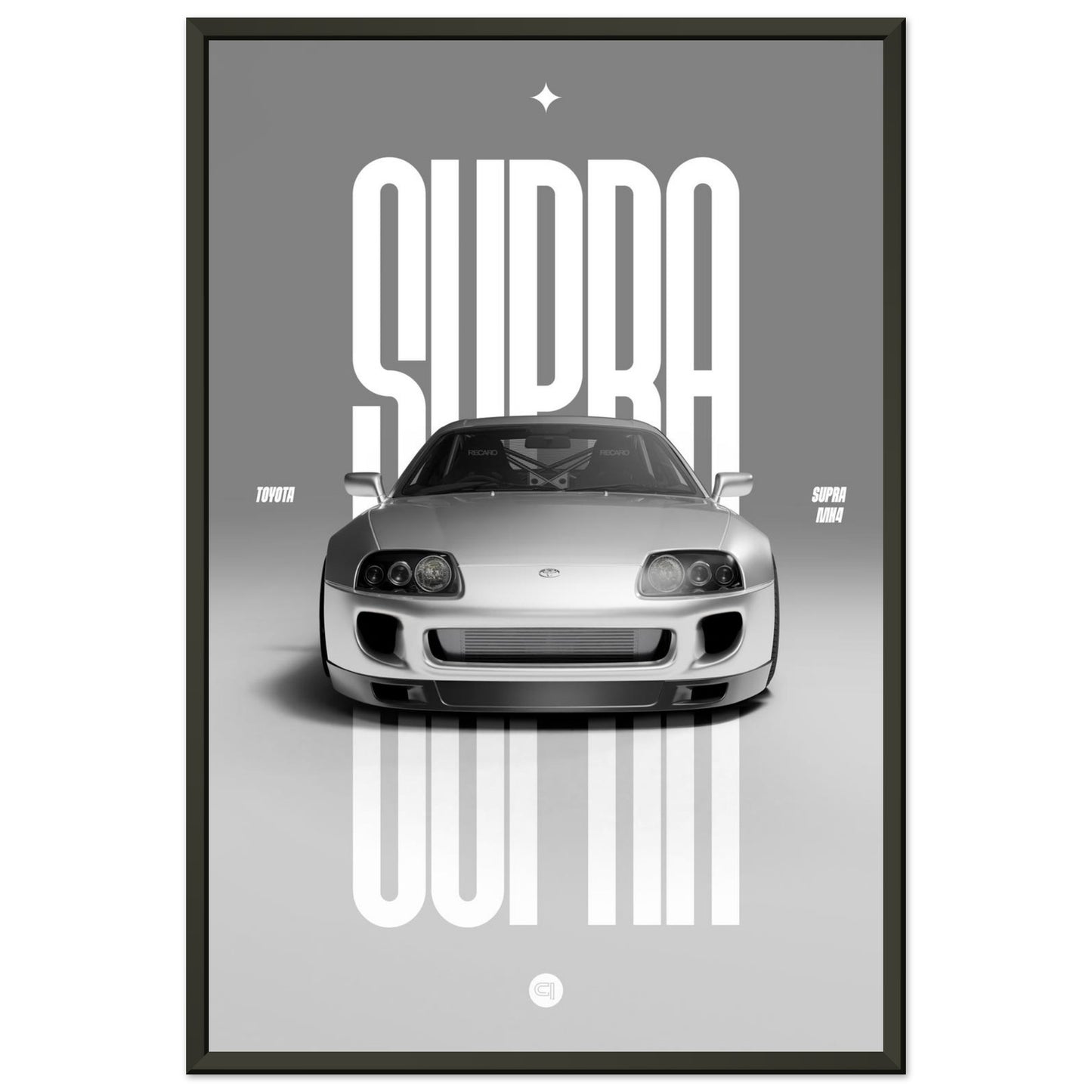 Framed Car Poster - Toyota Supra MK4 - White