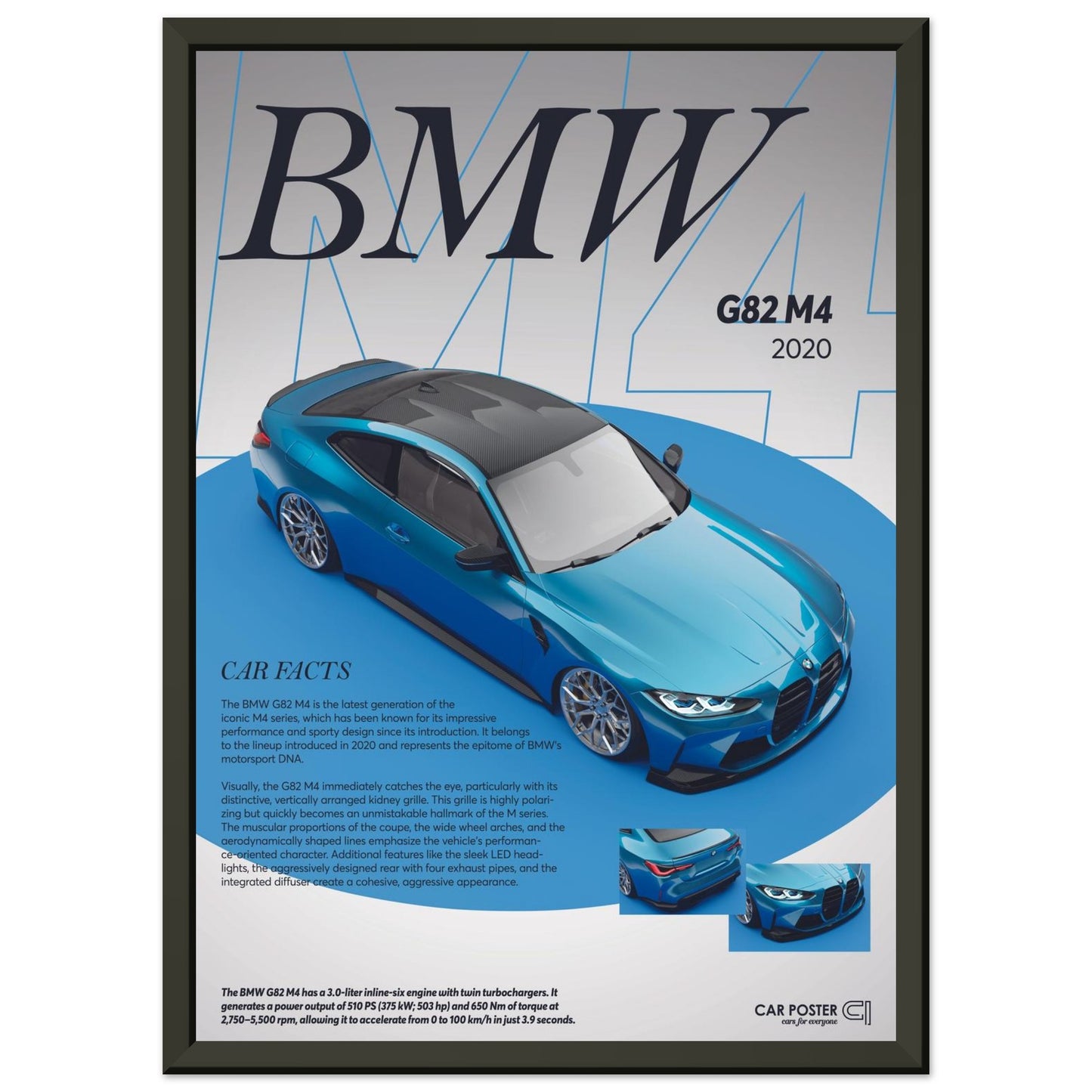 Framed Car Poster - BMW G82 M4 - Blue