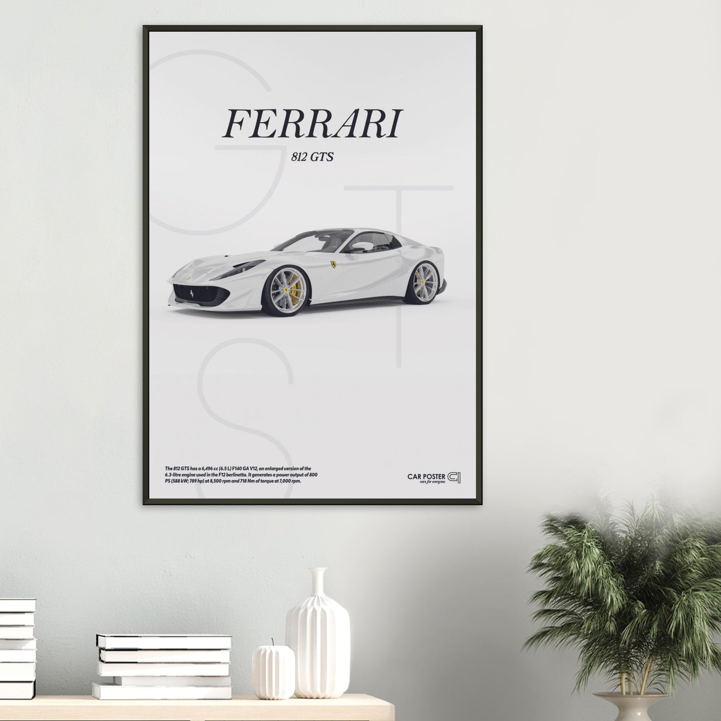 Framed Car Poster - Ferrari 812 GTS Letters - White