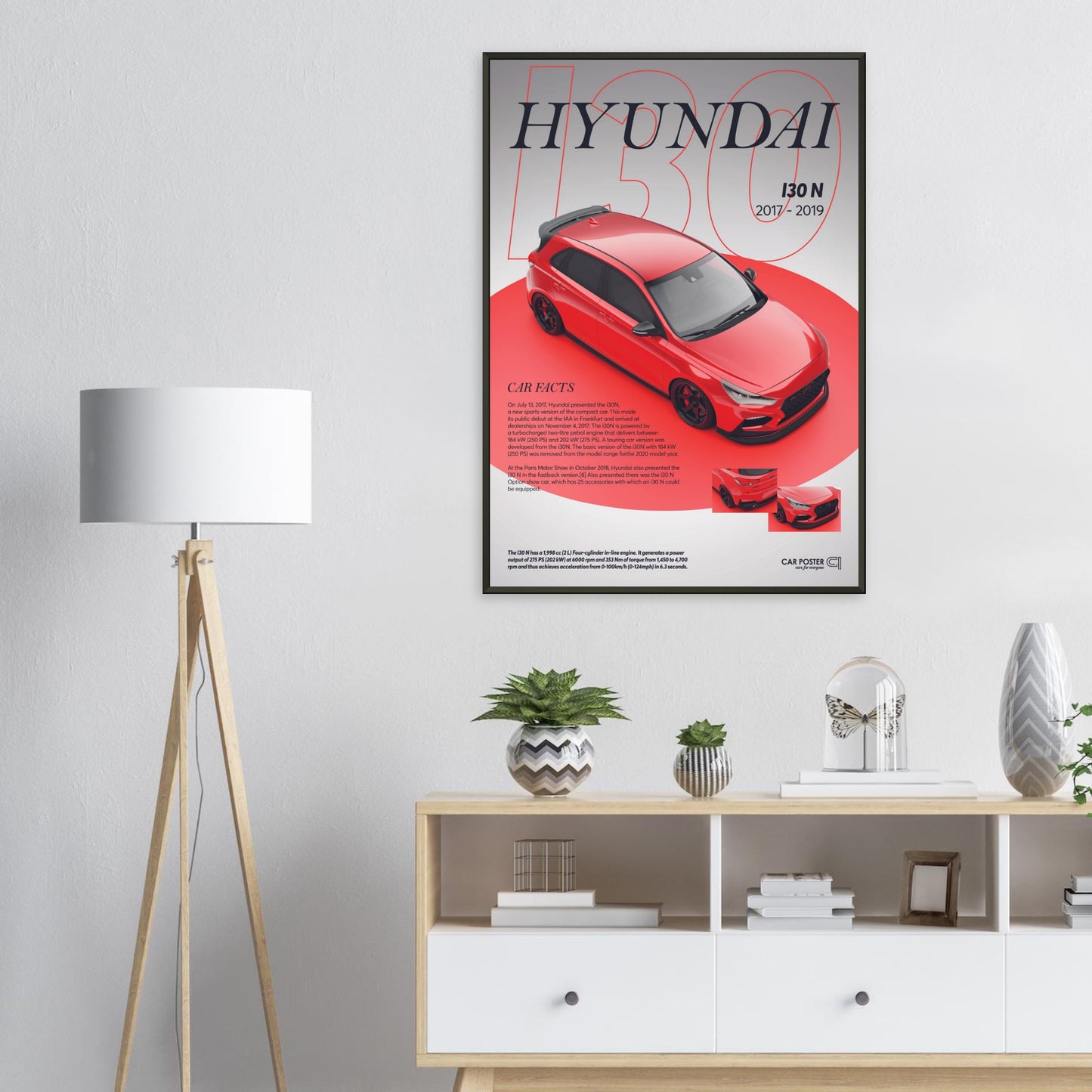 Framed Car Poster - Hyundai I30N - Red