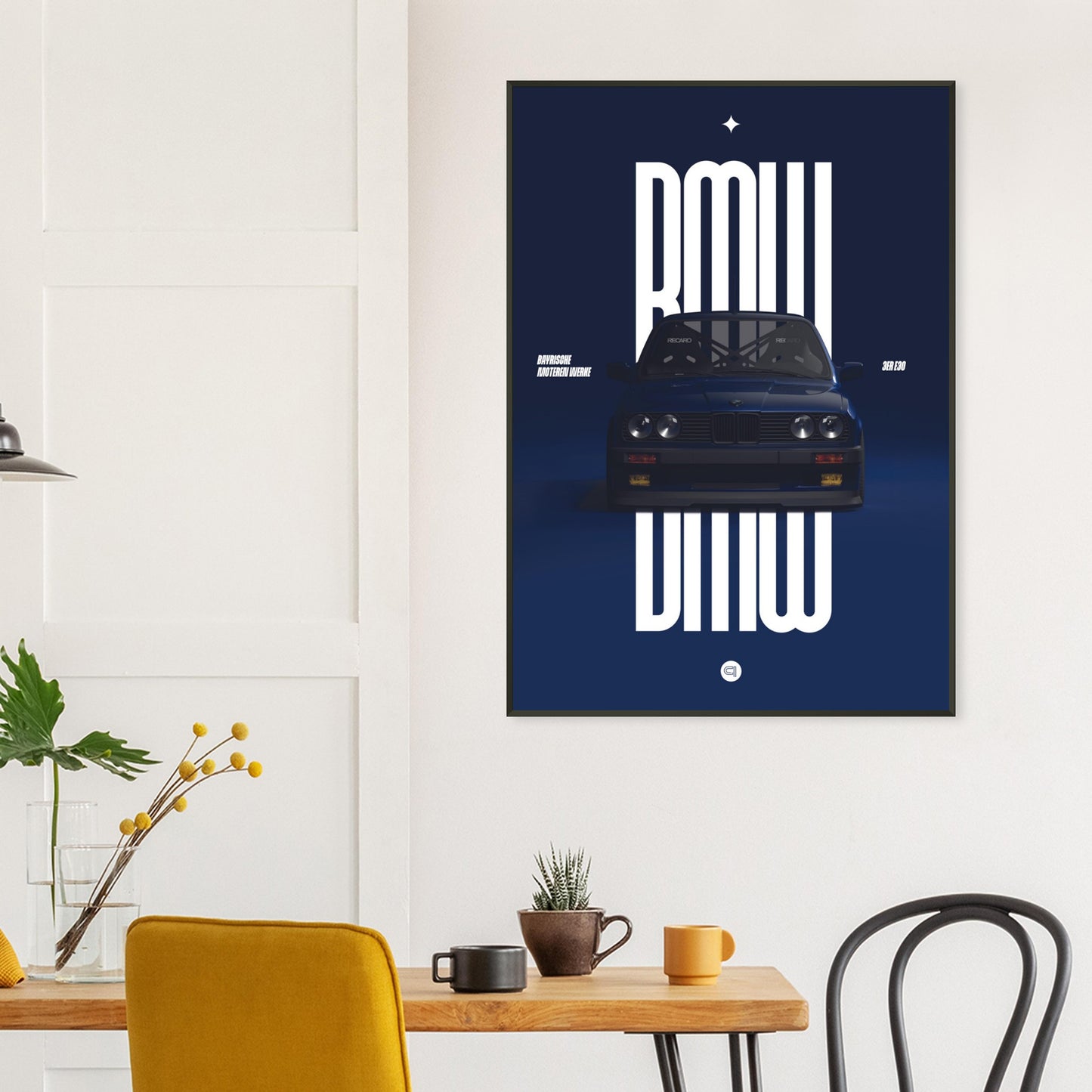 Framed Car Poster - BMW E30 - Darkblue