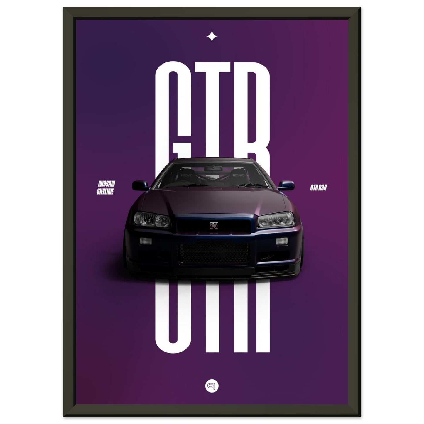 Framed Car Poster - Nissan Skyline GTR R34 - Midnight Purple