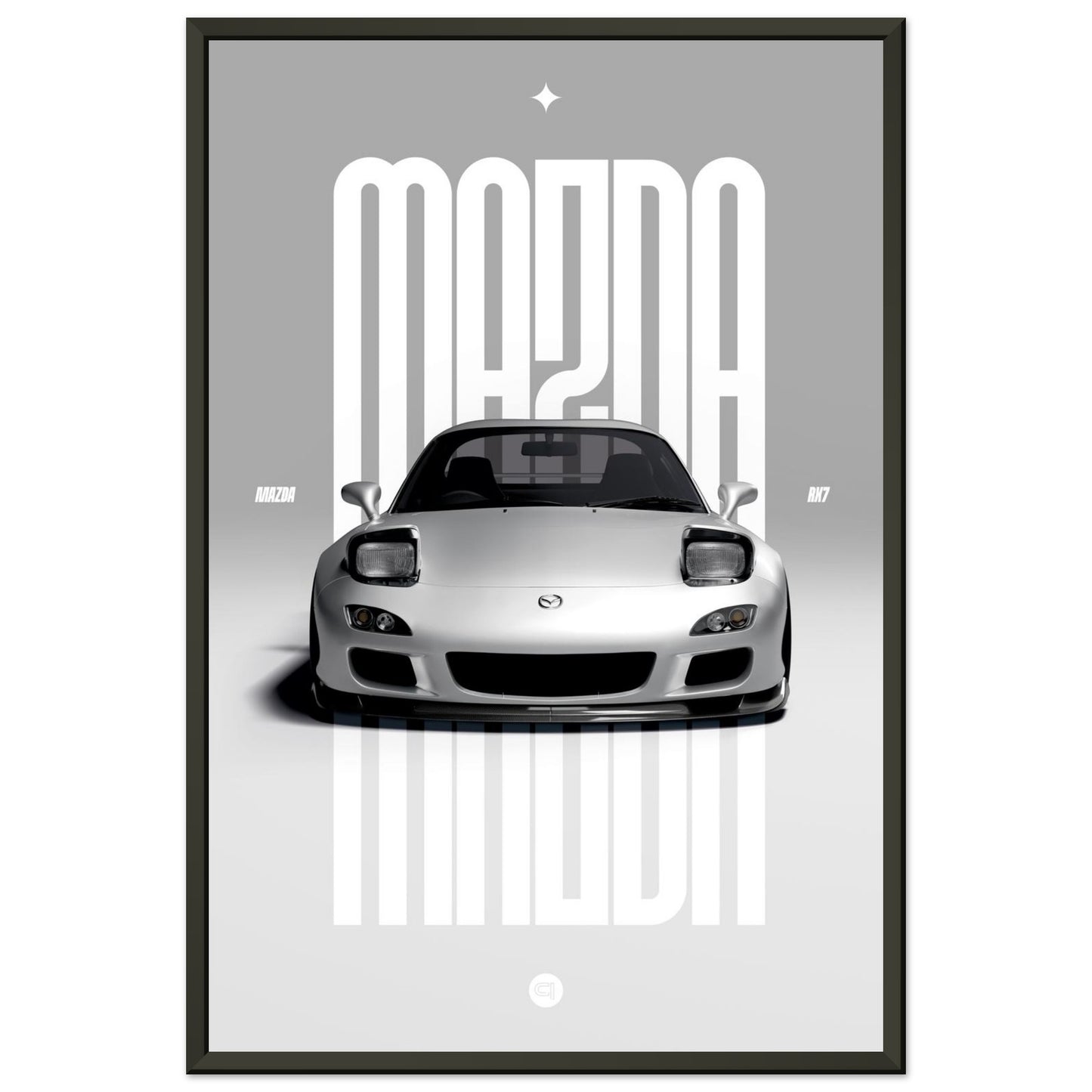 Framed Car Poster - Mazda RX7 - White Pop up