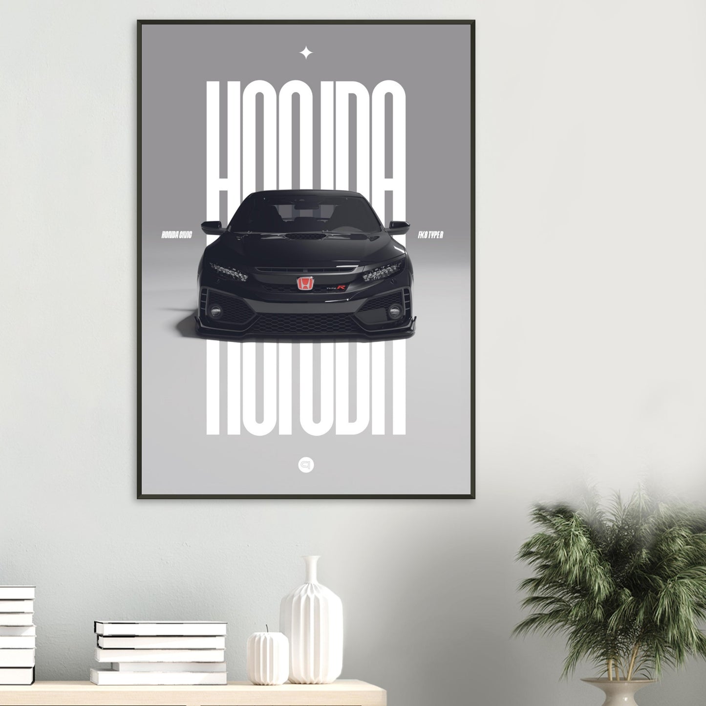 Framed Car Poster - Honda Civic FK8 Type R - Black