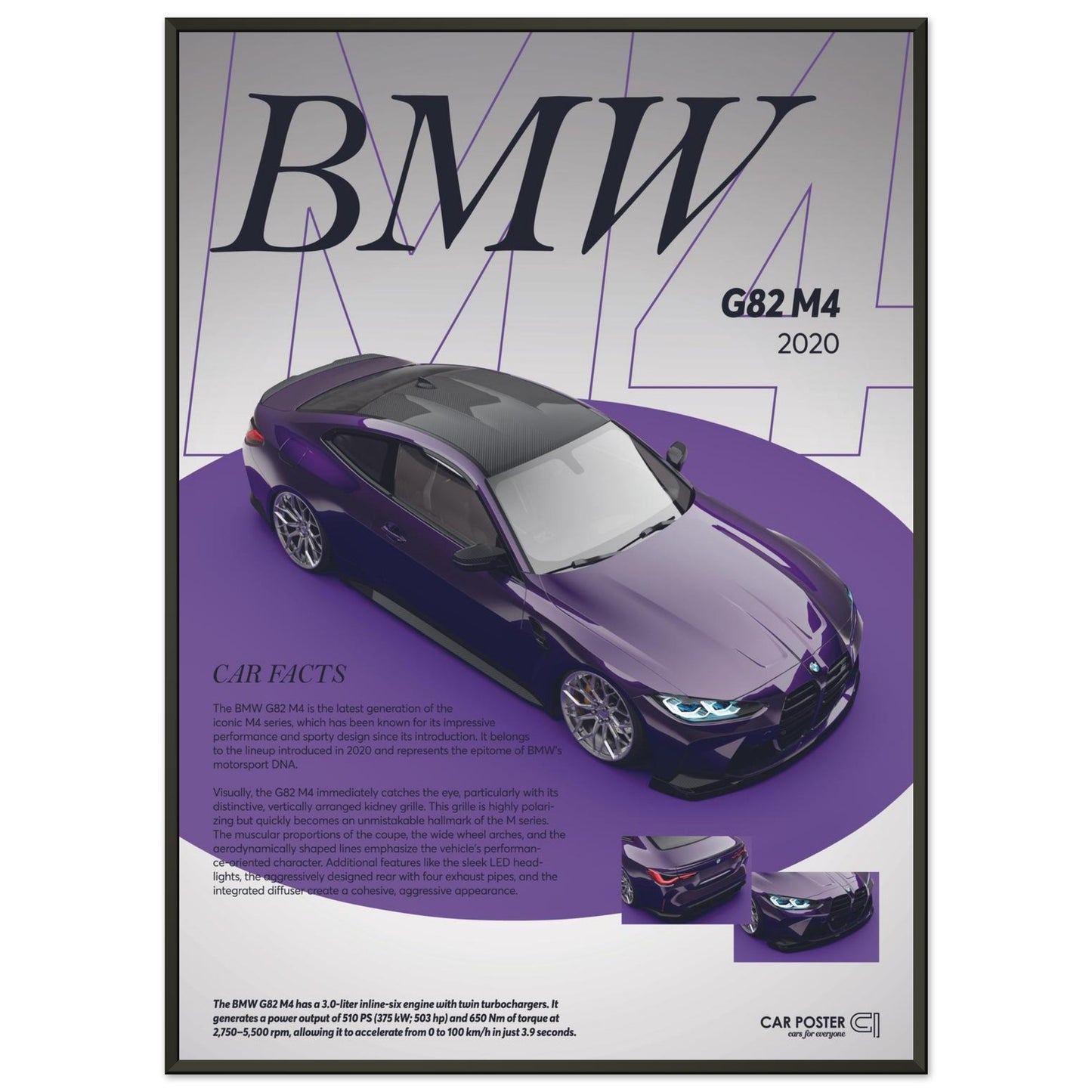 Framed Car Poster - BMW G82 M4 - Purple