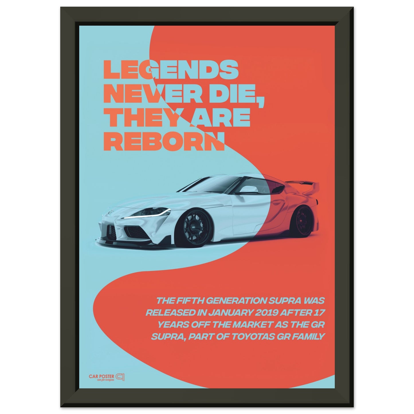 Framed Car Poster - Toyota GR Supra Legend - Orange