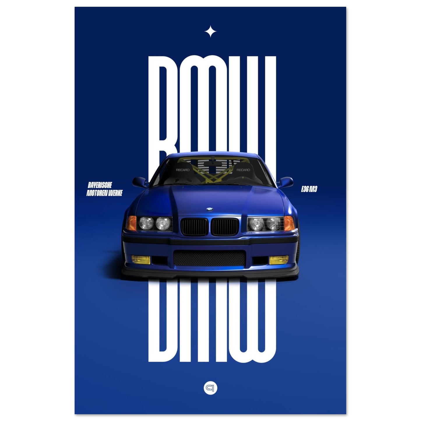 Car Poster - BMW E36 - Blue