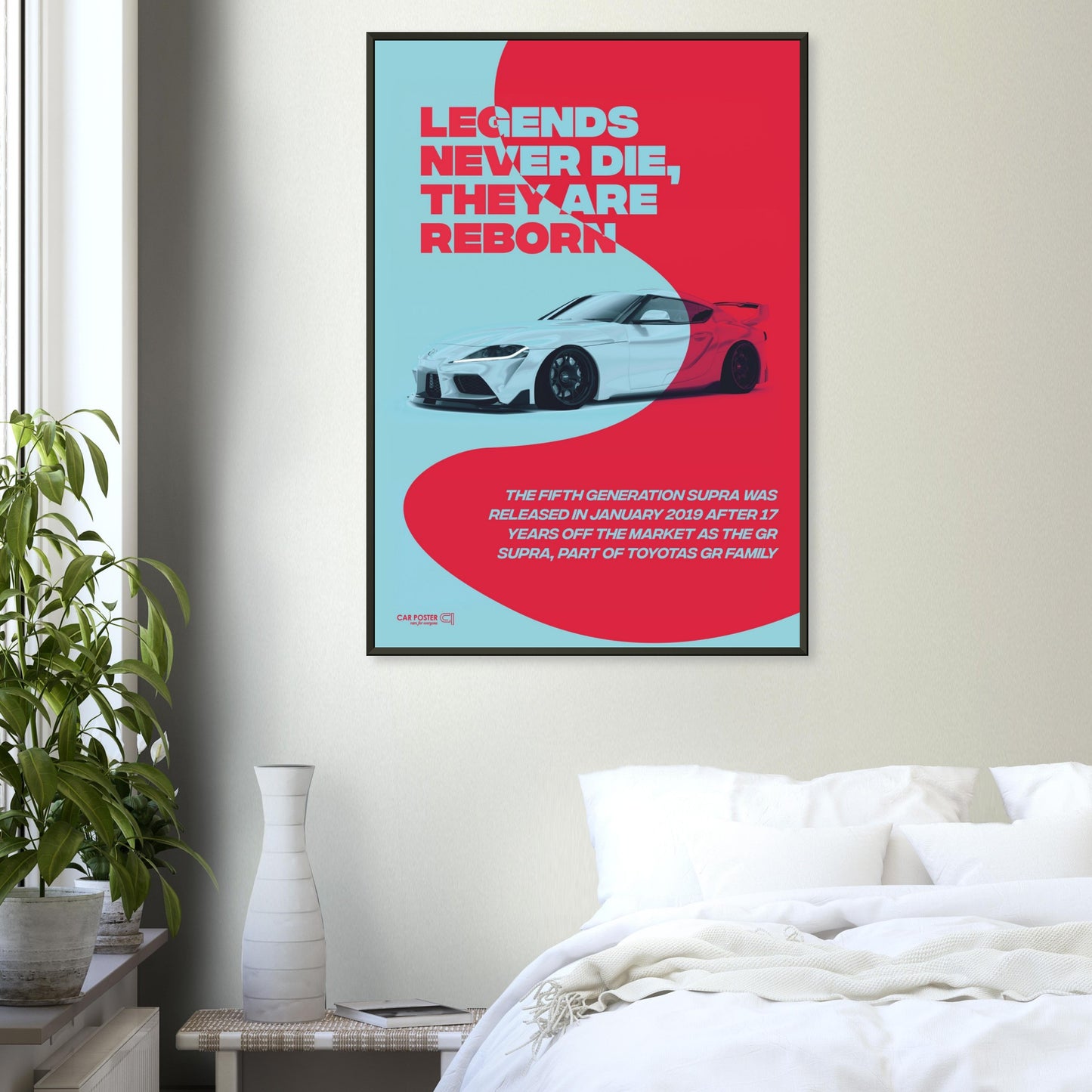 Framed Car Poster - Toyota GR Supra Legend - Red