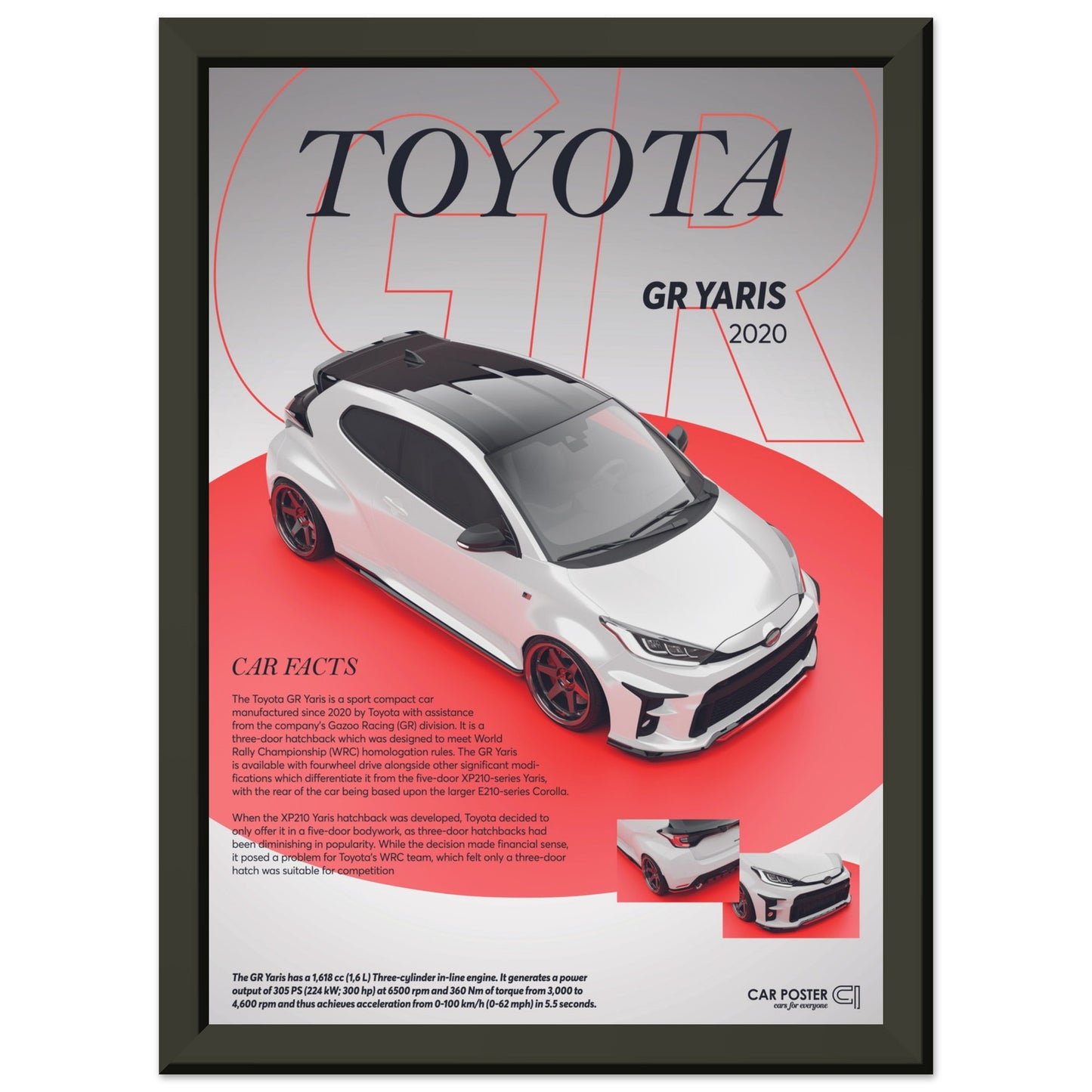 Framed Car Poster - Toyota GR Yaris - White