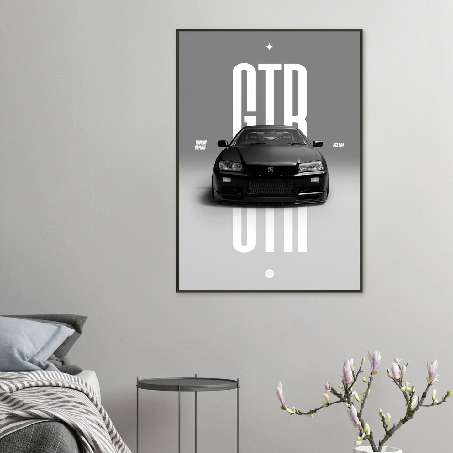 Framed Car Poster - Nissan Skyline GTR R34 - Black