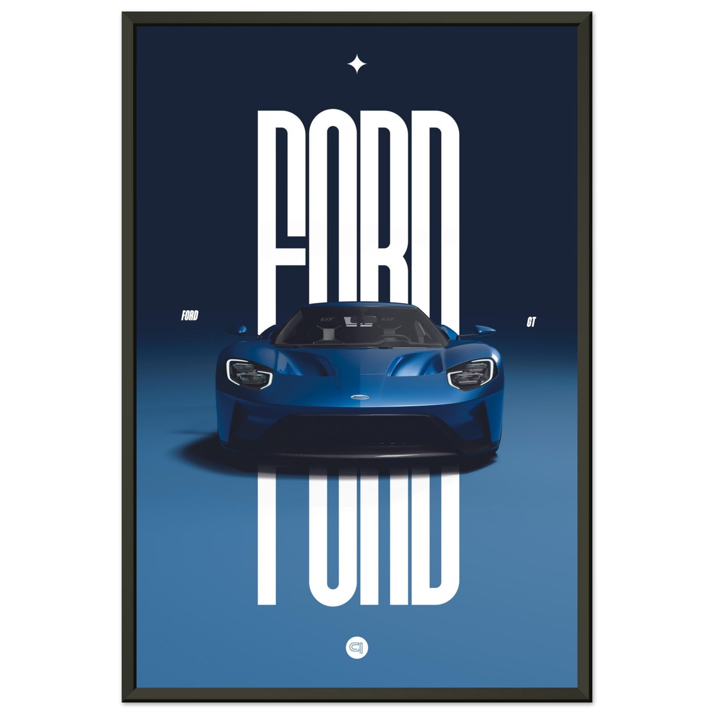 Framed Car Poster - Ford GT - Blue