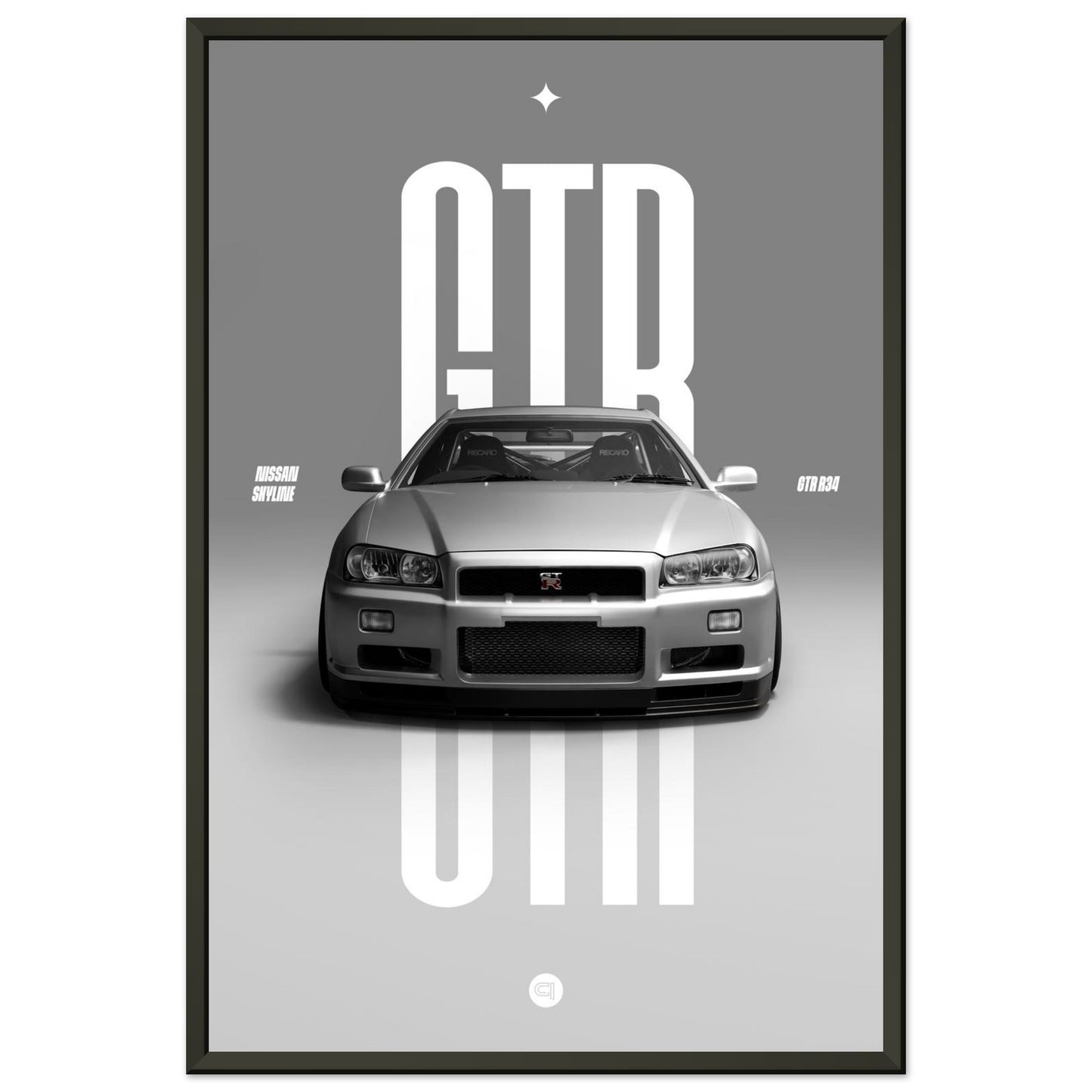 Framed Car Poster - Nissan Skyline GTR R34 - White
