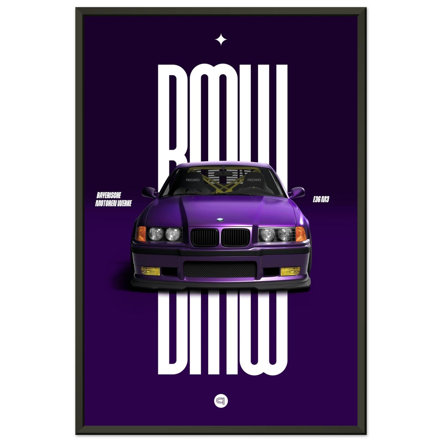 Framed Car Poster - BMW E36 - Purple