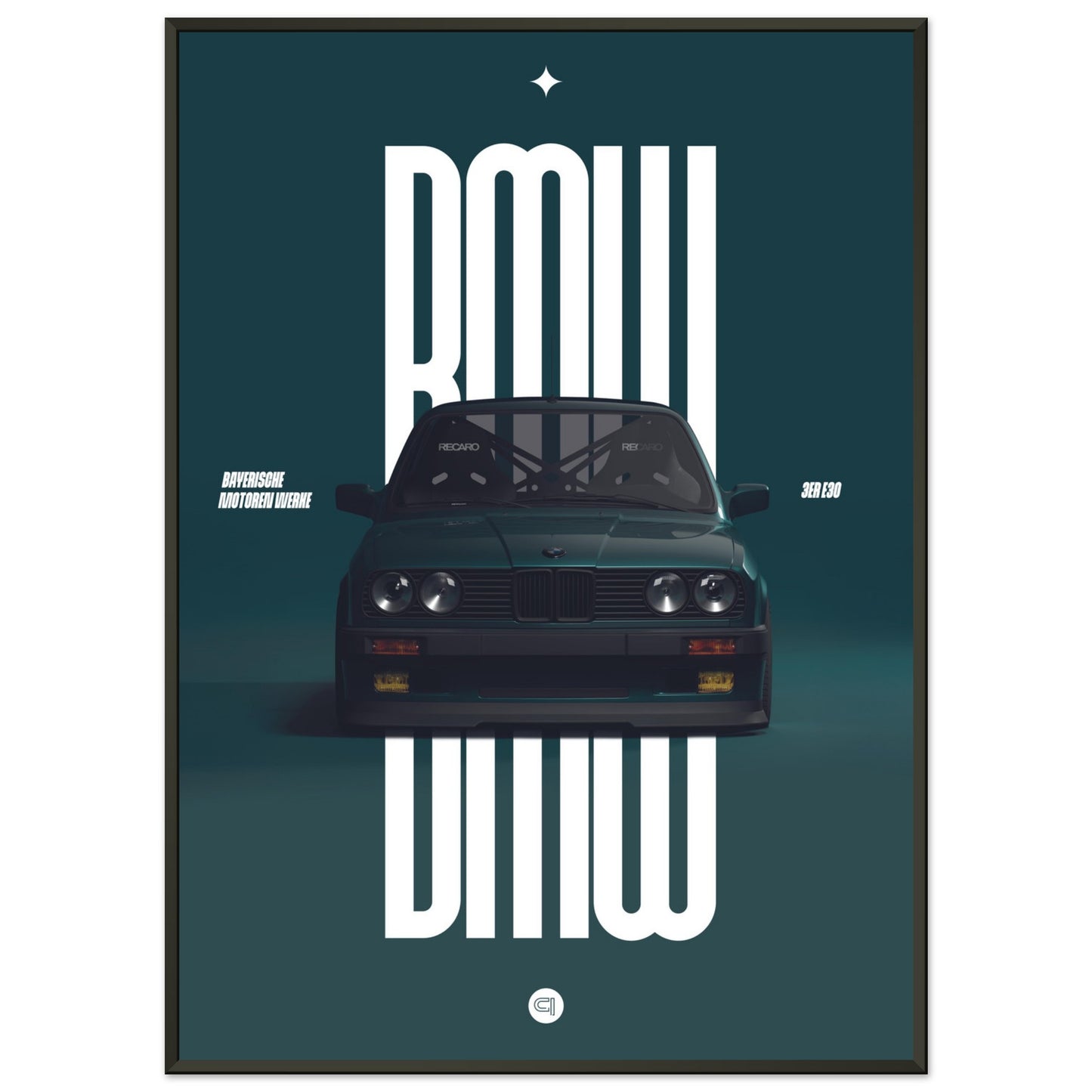 Framed Car Poster - BMW E30 - Green