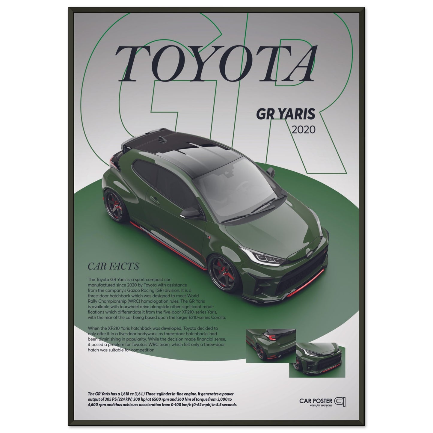 Framed Car Poster - Toyota GR Yaris - Green