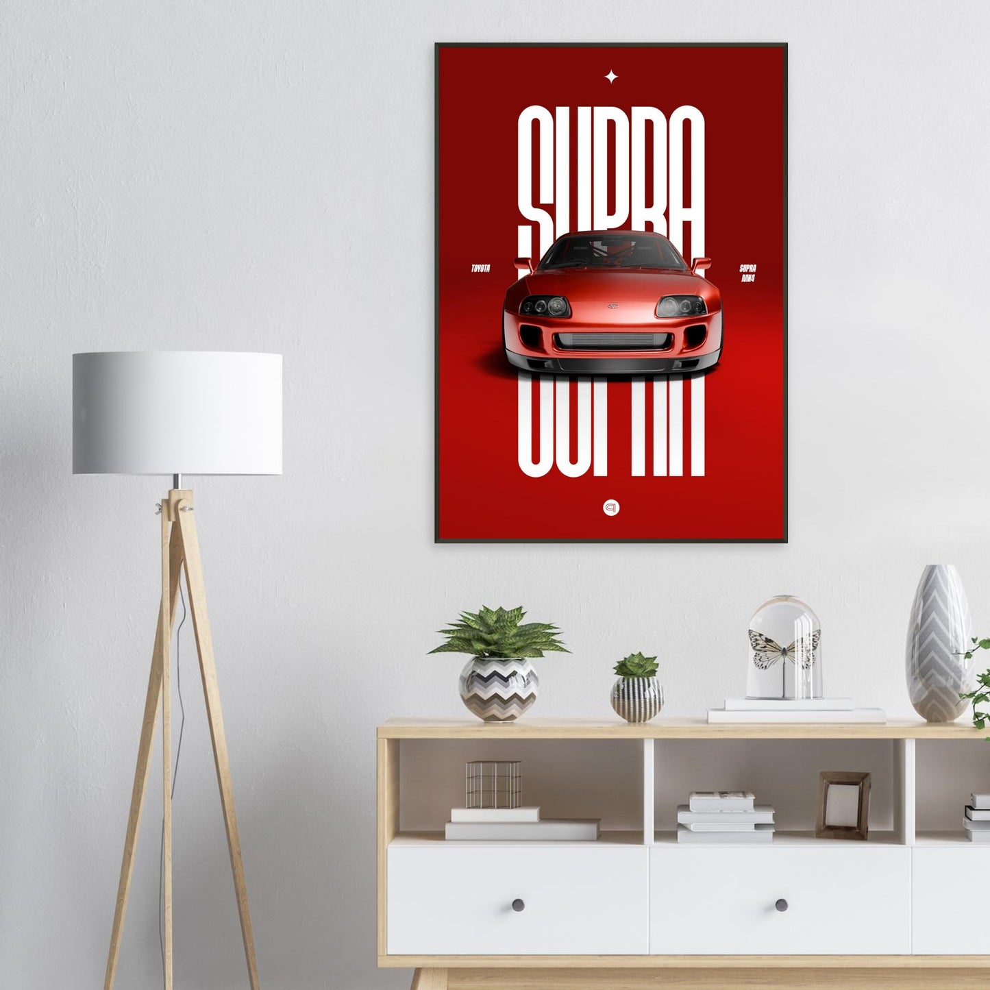 Framed Car Poster - Toyota Supra MK4 - Red