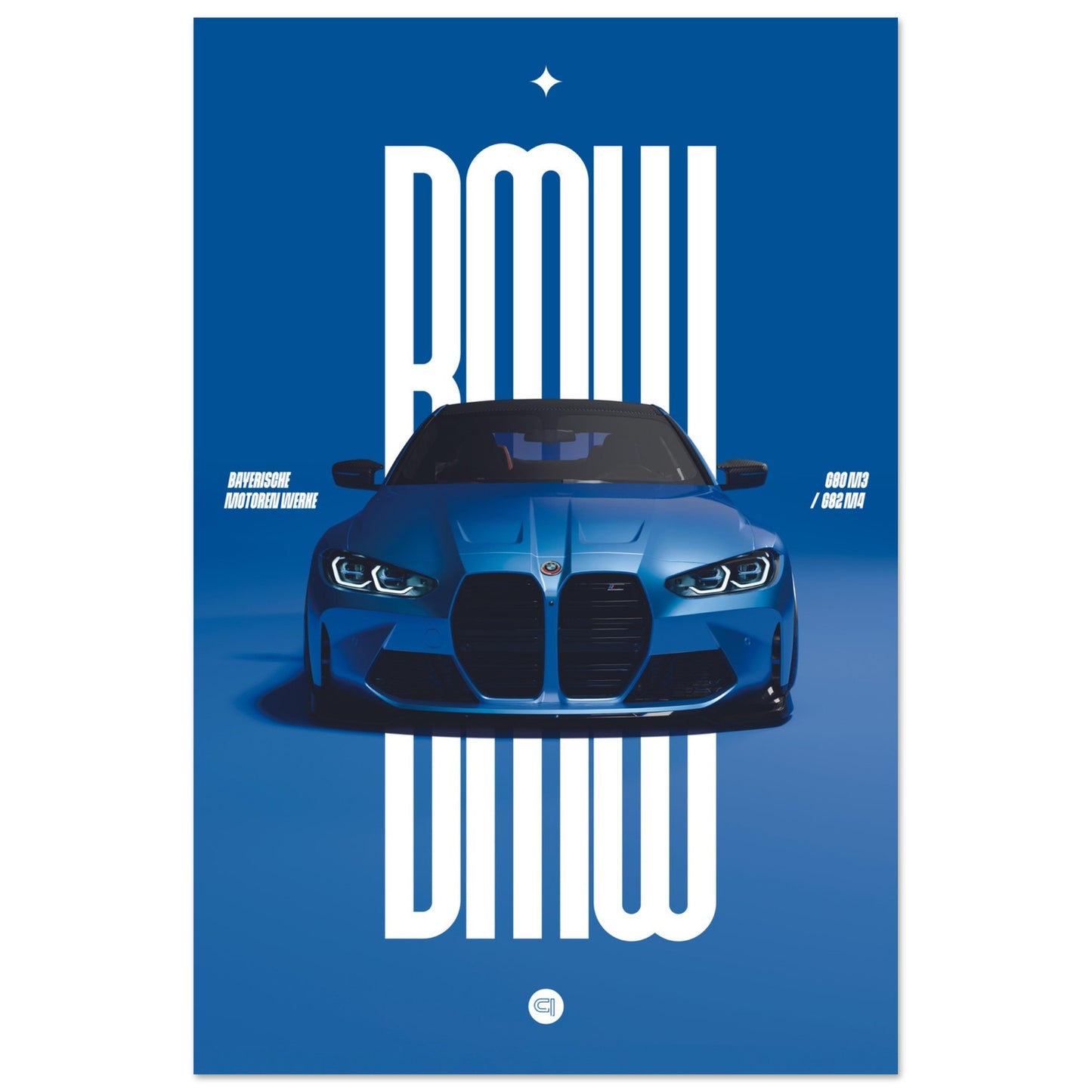 Car Poster - BMW G80 M3 / G82 M4 Bumper - Blue