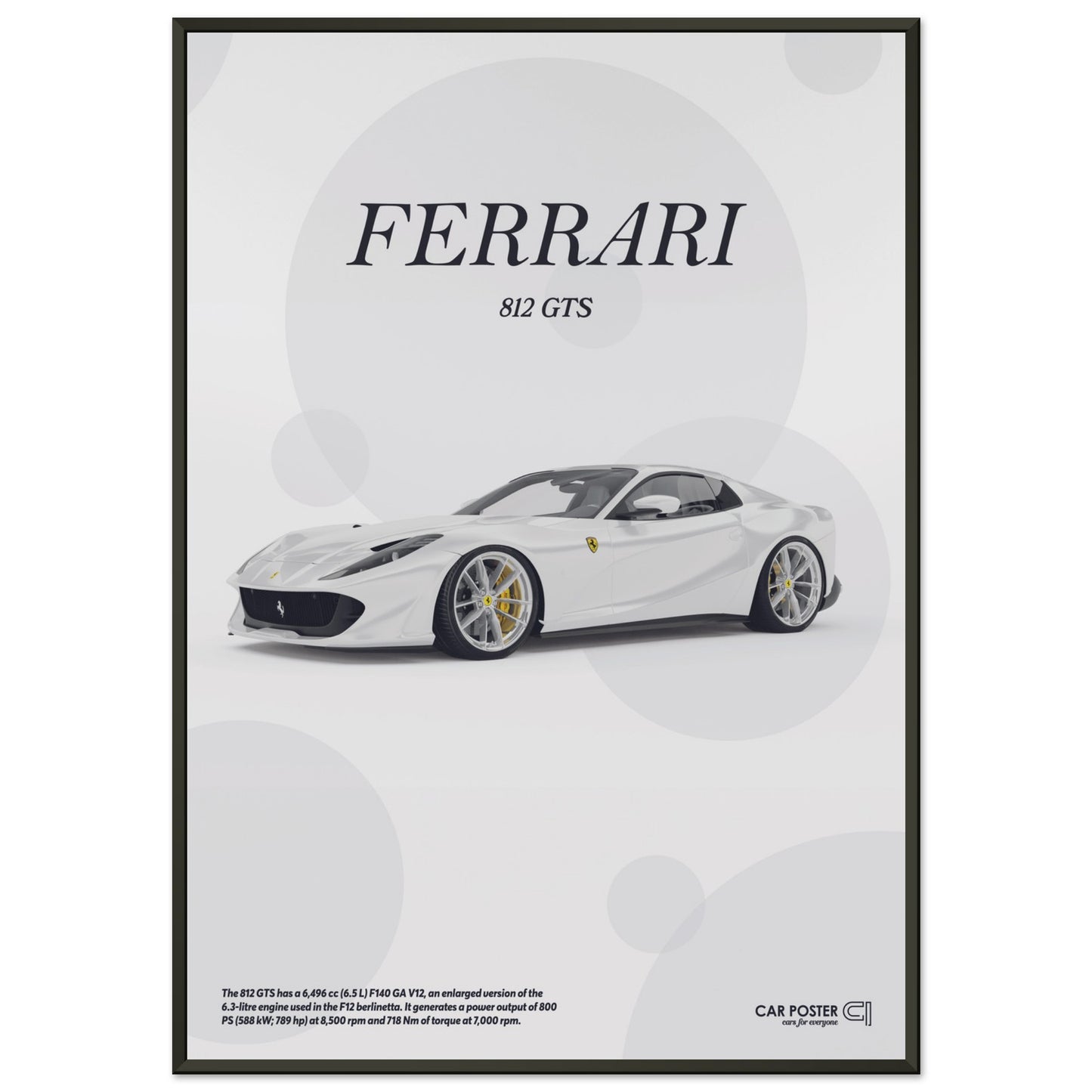 Framed Car Poster - Ferrari 812 GTS Bubblegum - White