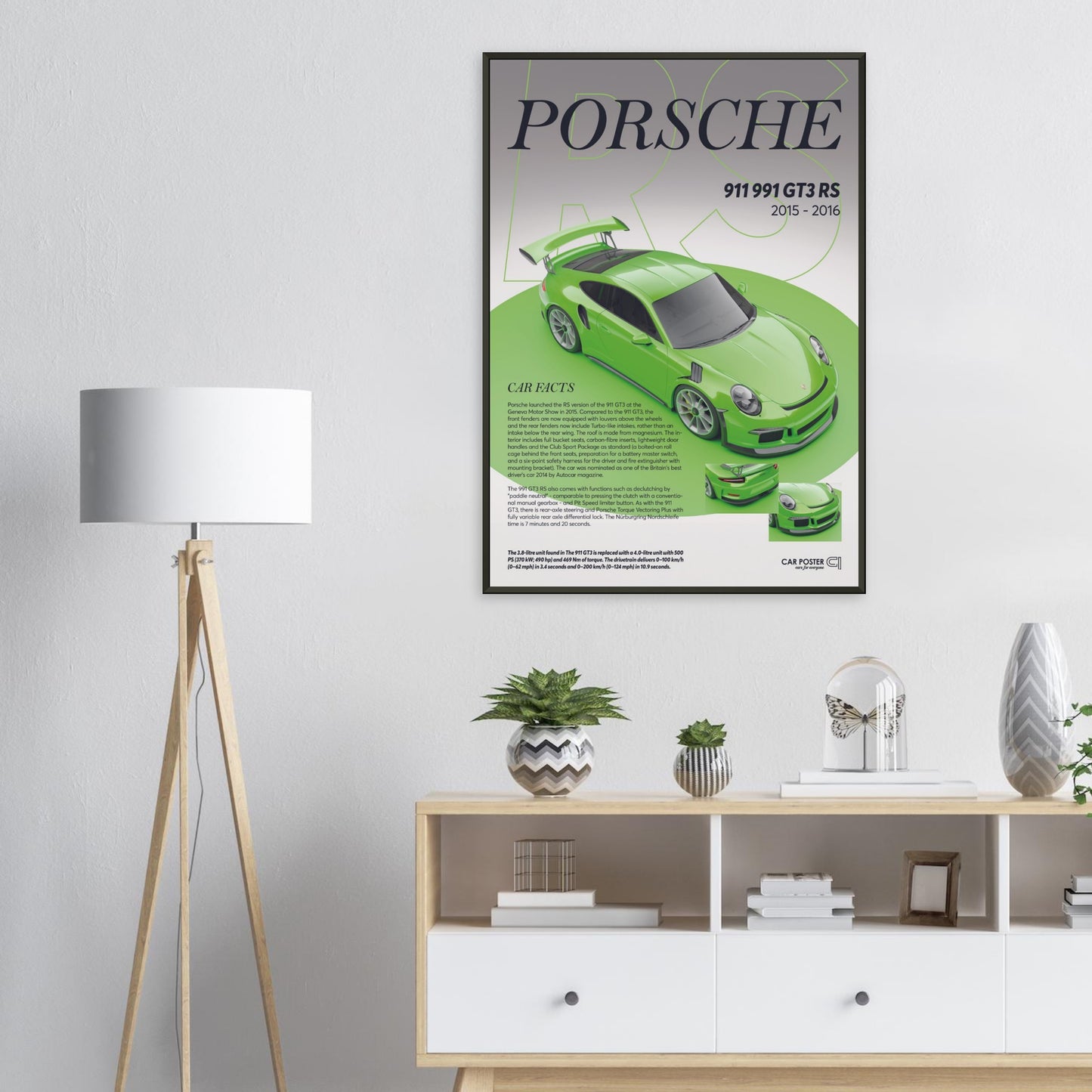 Framed Car Poster - Porsche 911 991 GT3 RS - Lizard Green