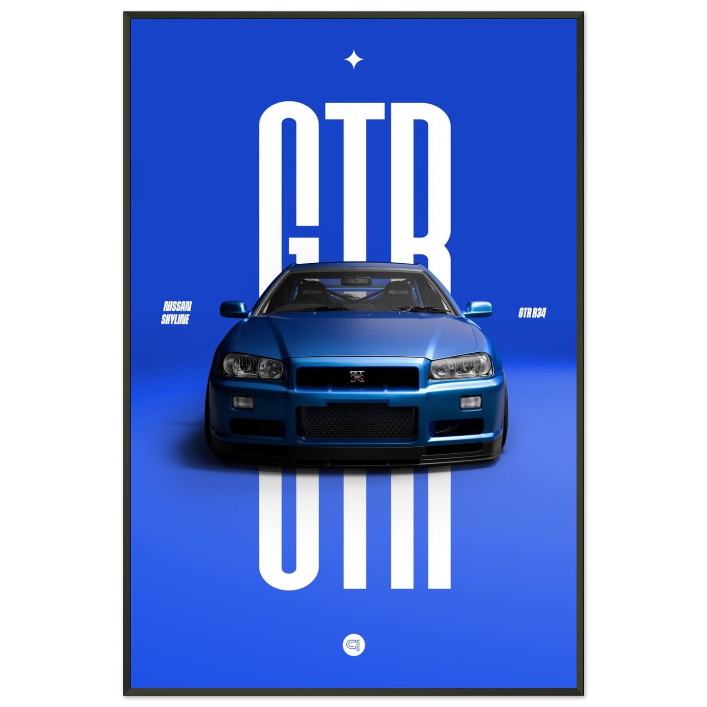 Framed Car Poster - Nissan Skyline GTR R34 - Blue
