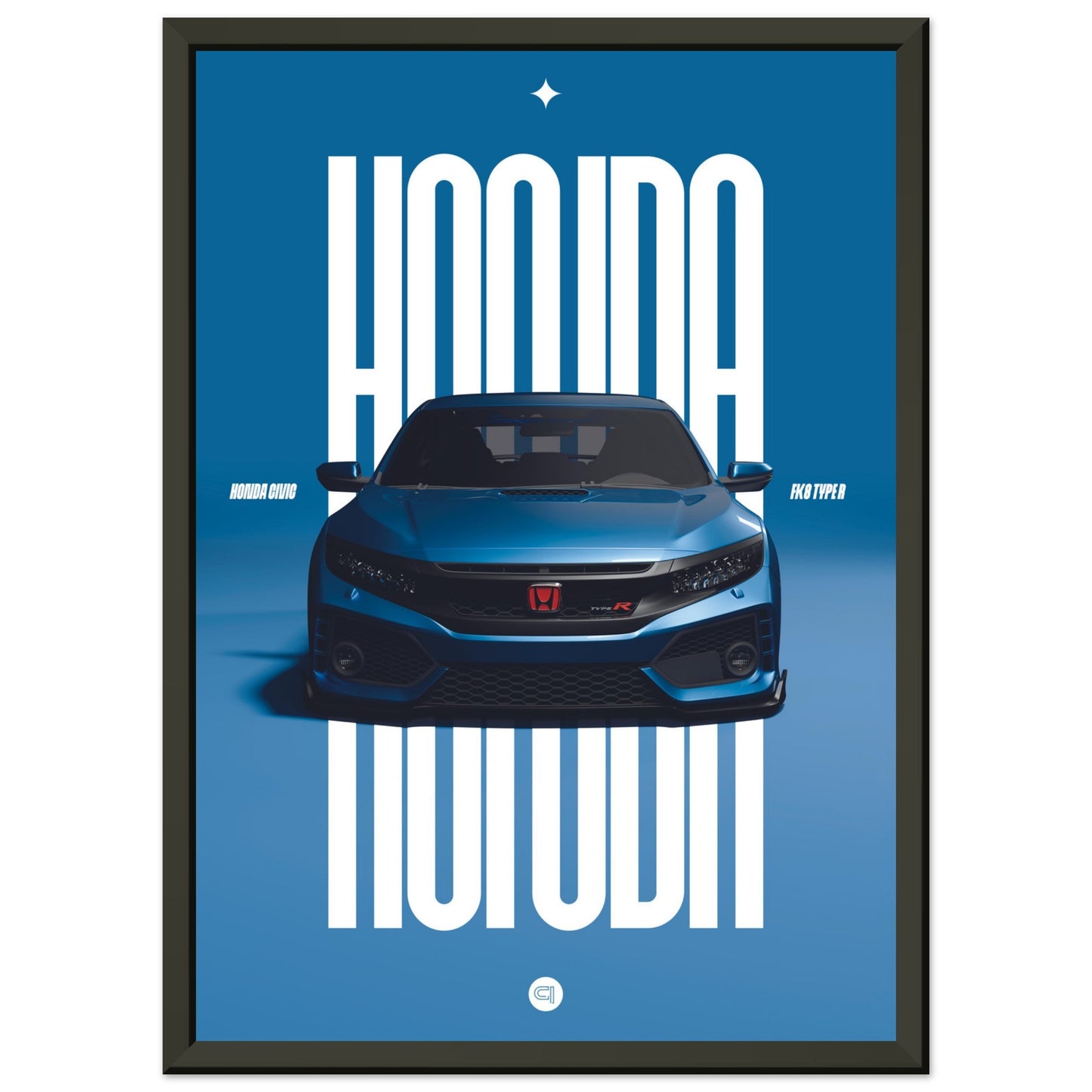 Framed Car Poster - Honda Civic FK8 Type R - Blue