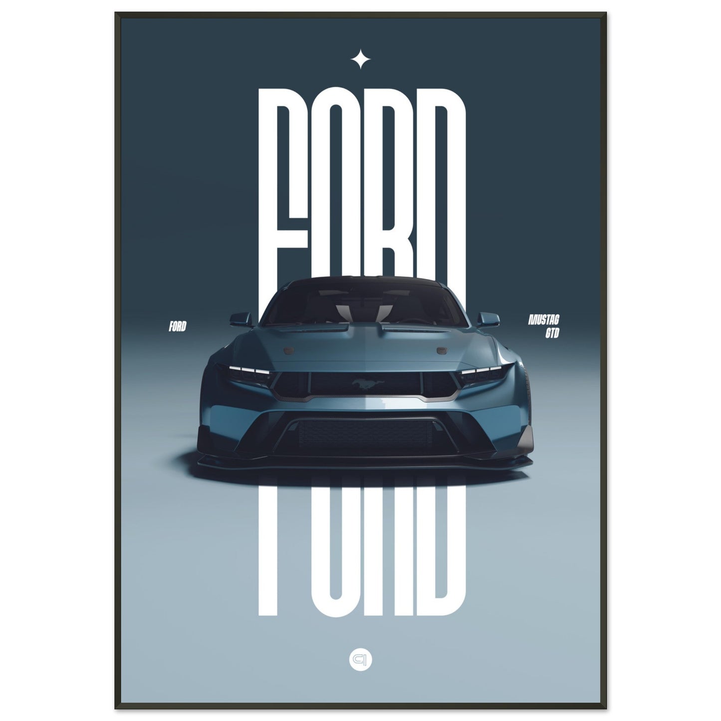 Framed Car Poster - Ford Mustang GTD - Blue