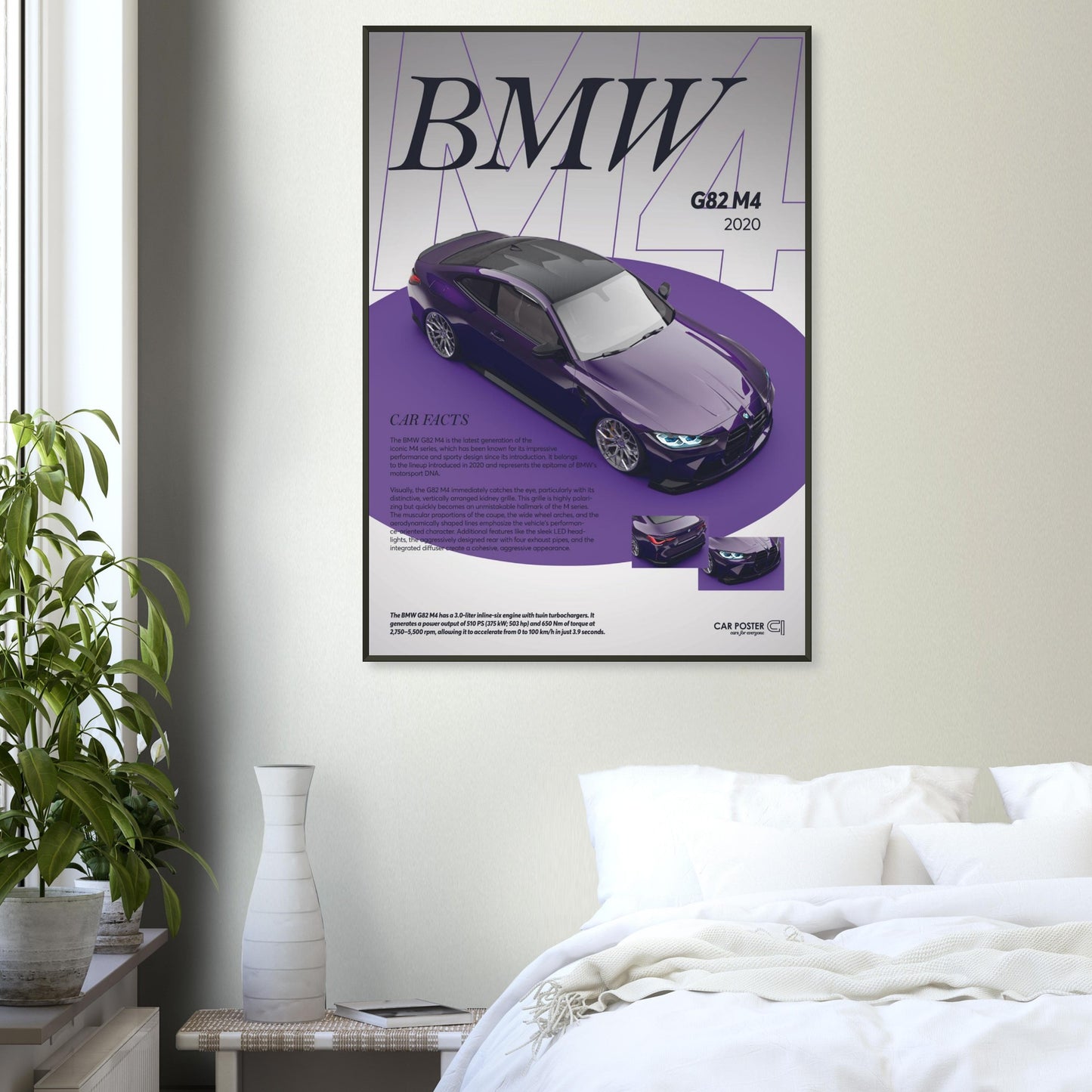 Framed Car Poster - BMW G82 M4 - Purple