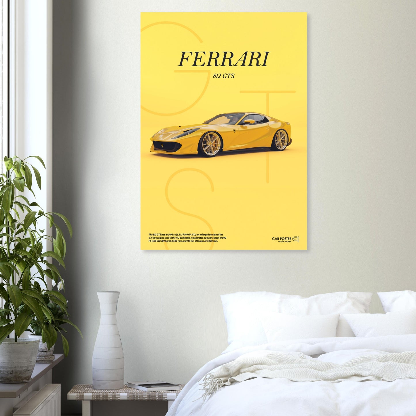 Car Poster - Ferrari 812 GTS Letters - Yellow