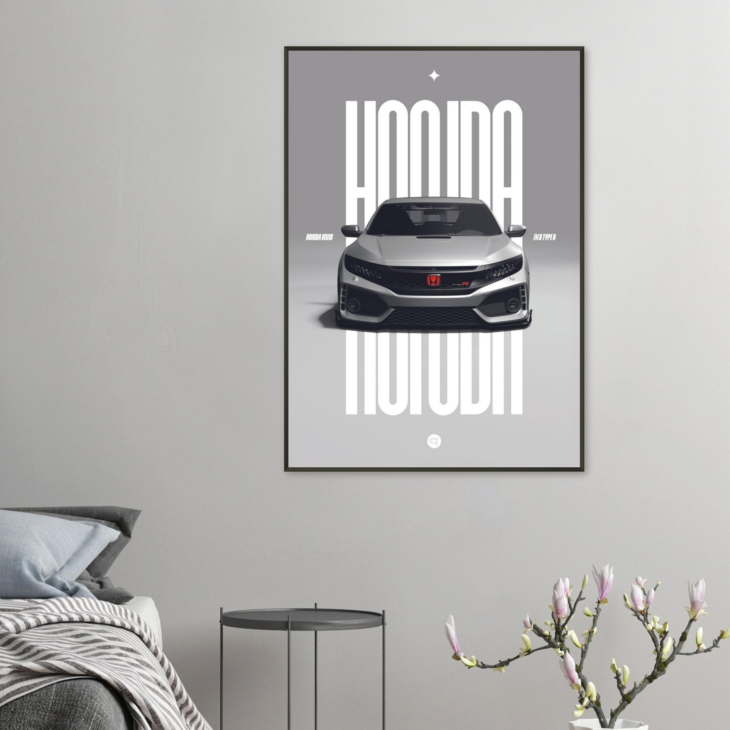 Framed Car Poster - Honda Civic FK8 Type R - White