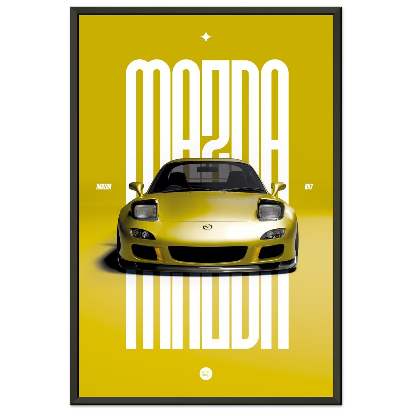 Framed Car Poster - Mazda RX7 - Yellow Pop up