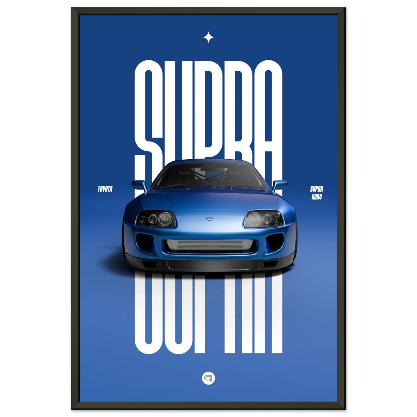 Framed Car Poster - Toyota Supra MK4 - Blue