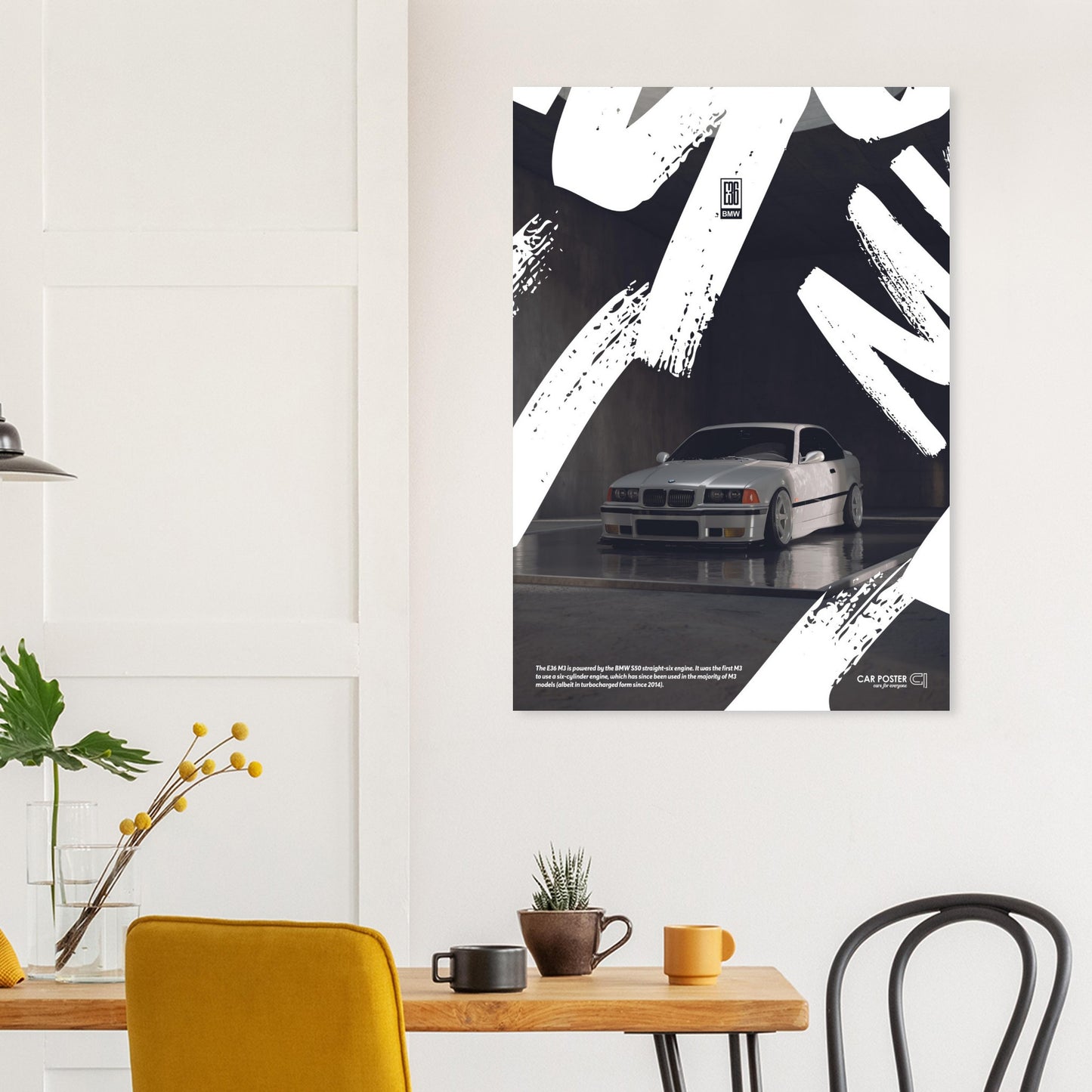 Car Poster - BMW E36 M3 Graffiti - White