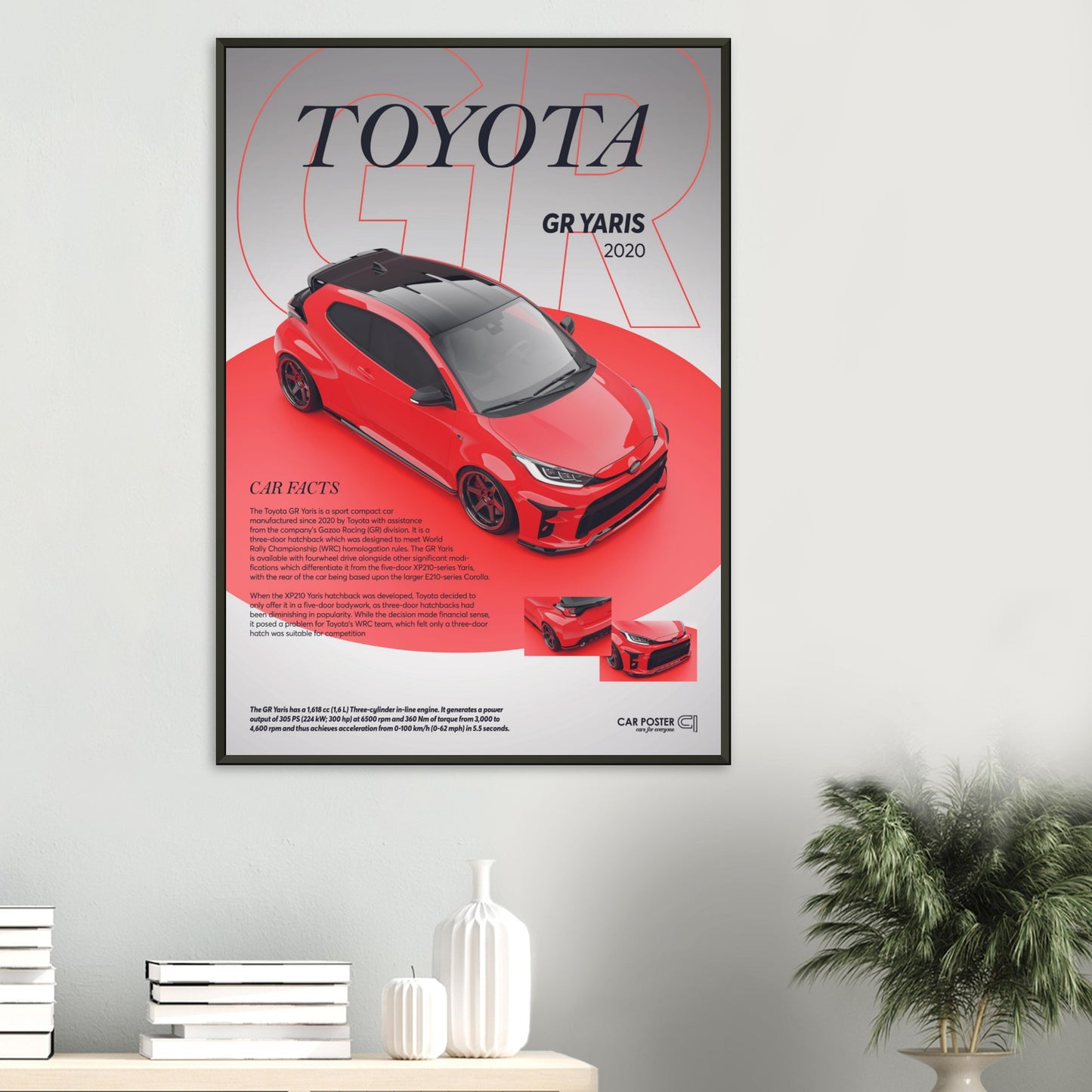 Framed Car Poster - Toyota GR Yaris - Red