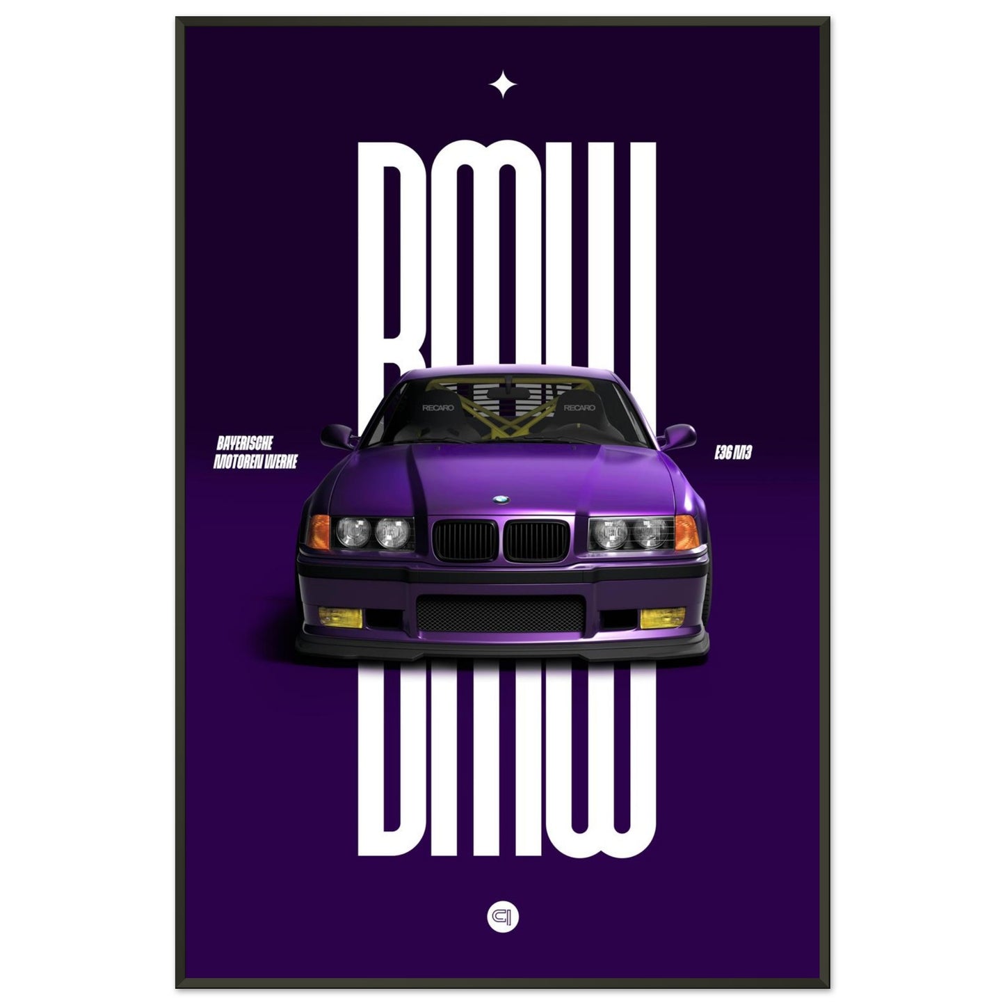 Framed Car Poster - BMW E36 - Purple
