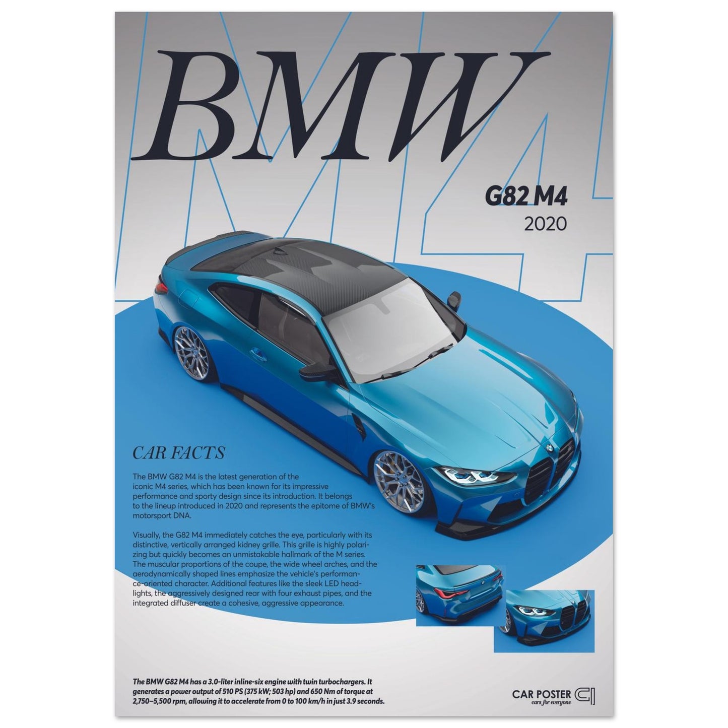 Car Poster - BMW G82 M4 - Blue