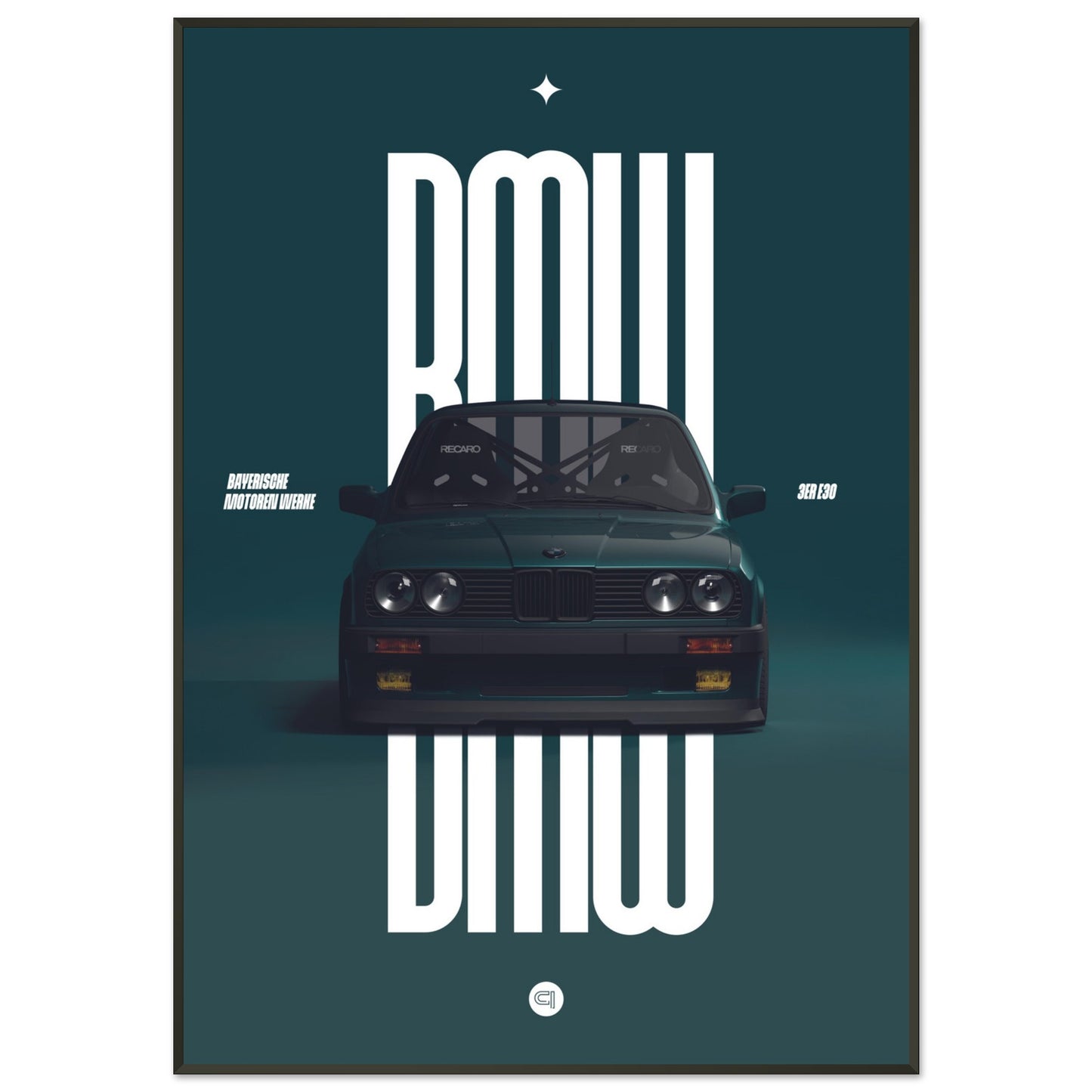 Framed Car Poster - BMW E30 - Green