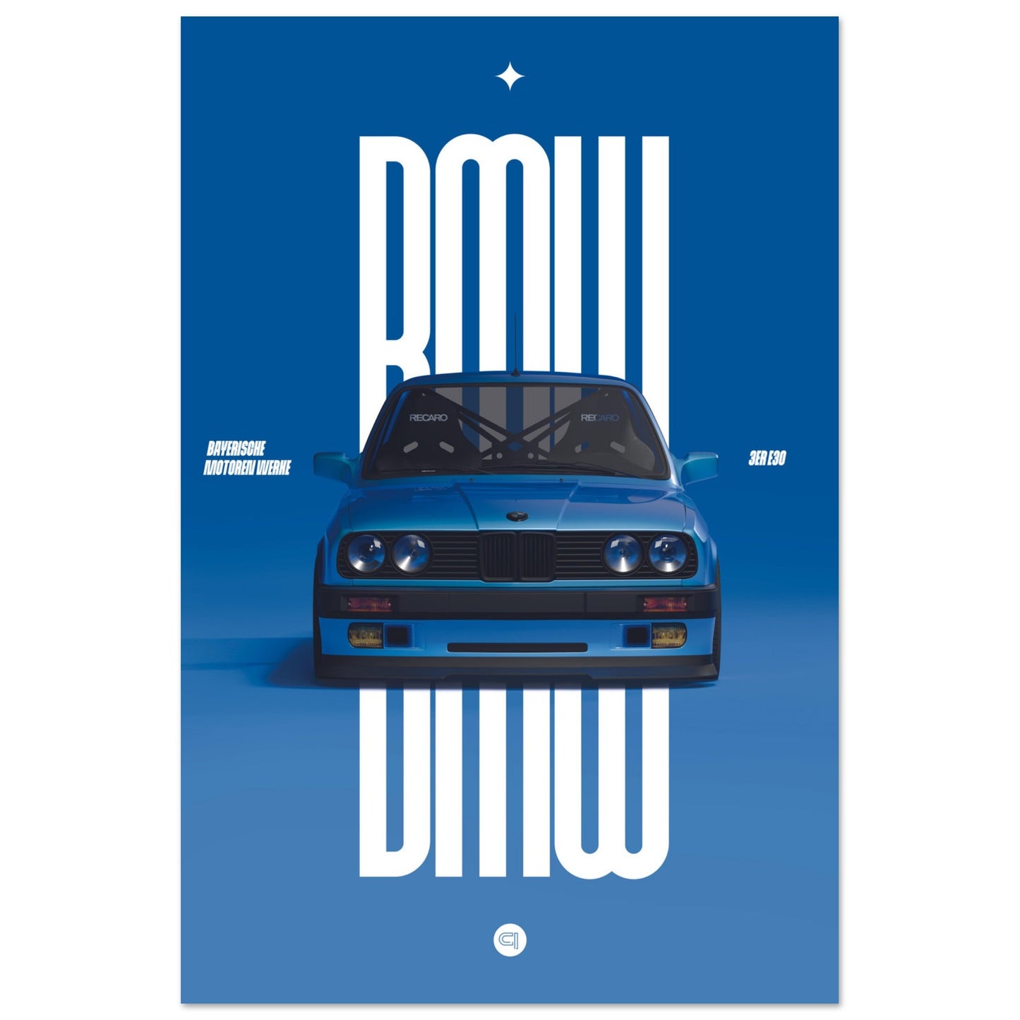 Car Poster - BMW E30 - Blue
