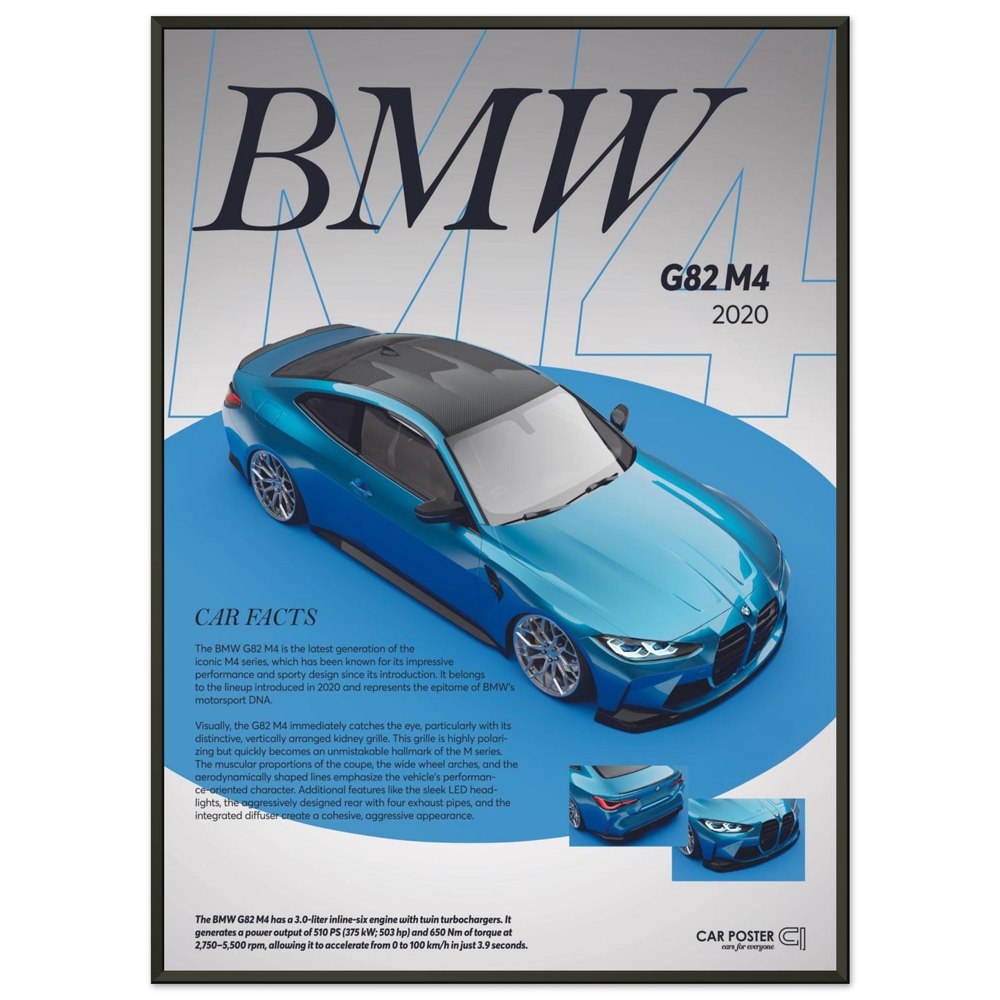 Framed Car Poster - BMW G82 M4 - Blue