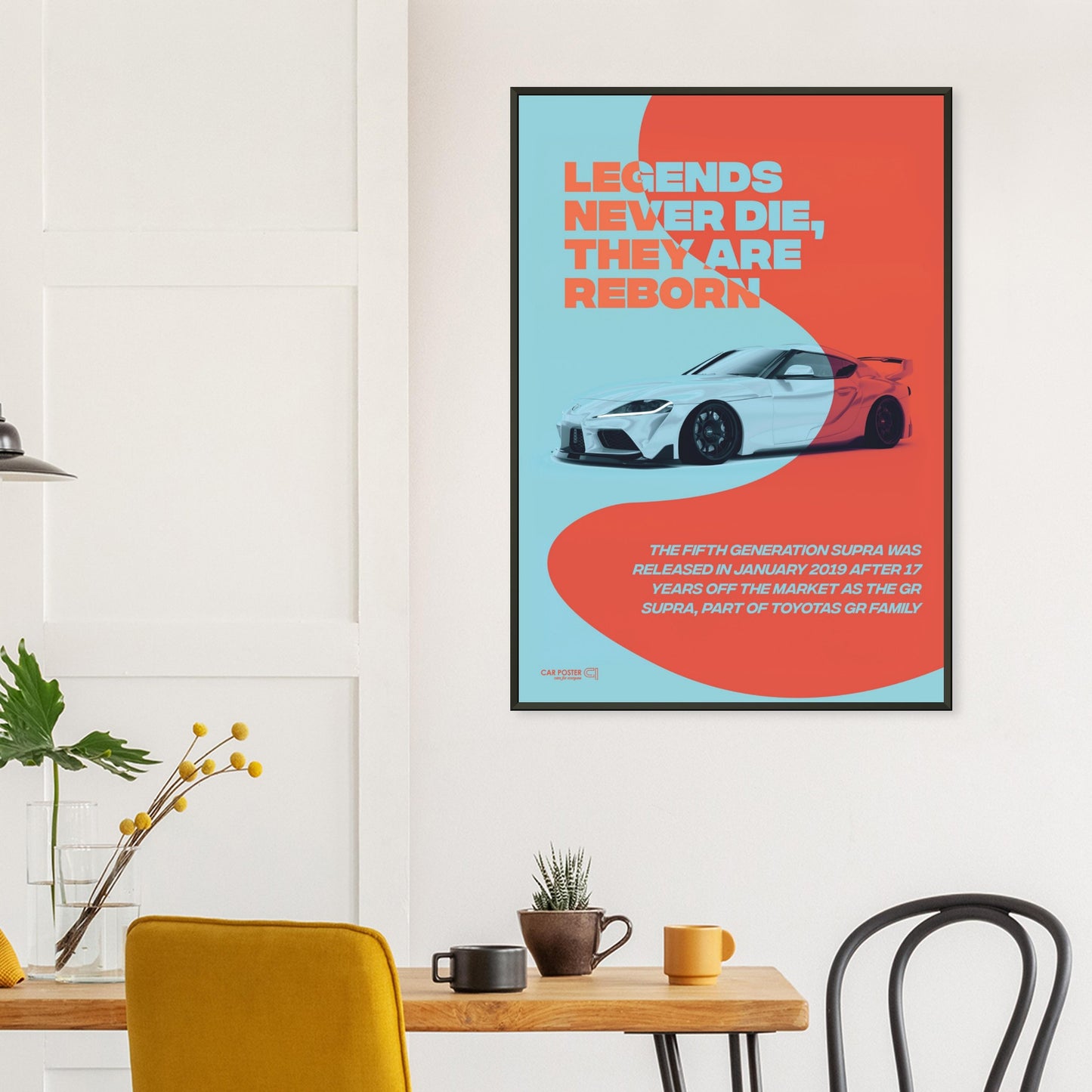 Framed Car Poster - Toyota GR Supra Legend - Orange