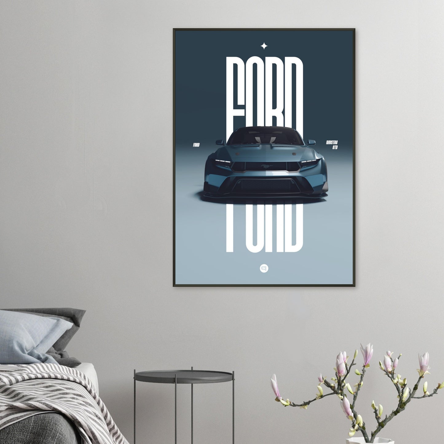 Framed Car Poster - Ford Mustang GTD - Blue