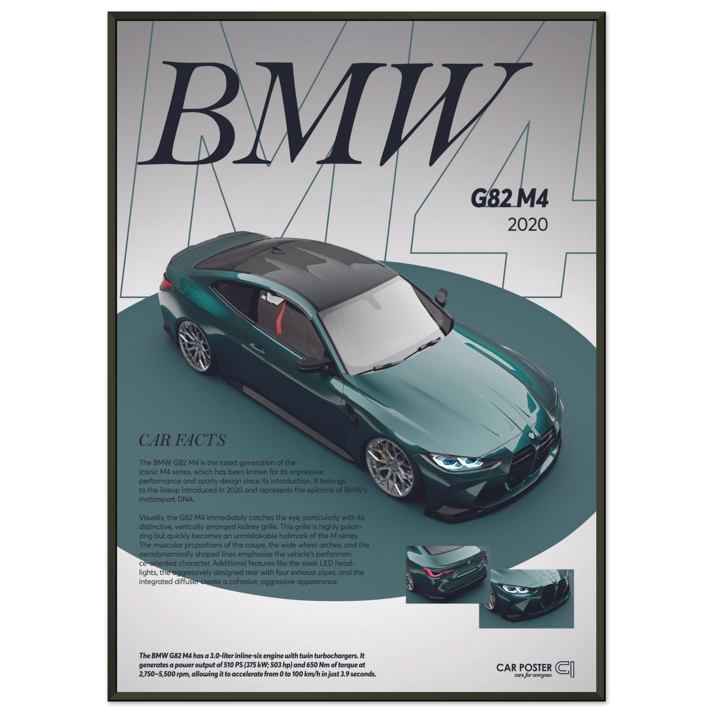 Framed Car Poster - BMW G82 M4 - Darkgreen