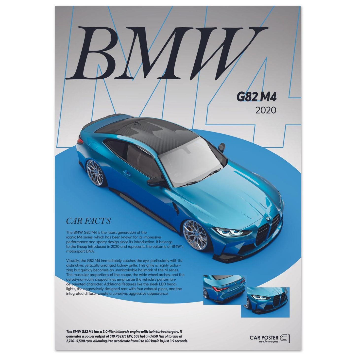Car Poster - BMW G82 M4 - Blue