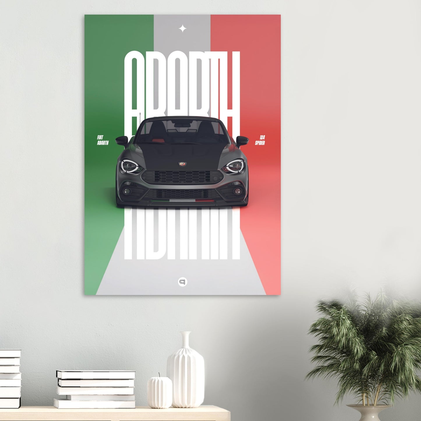 Car Poster - Fiat Abarth 124 Spider - Italy white typo