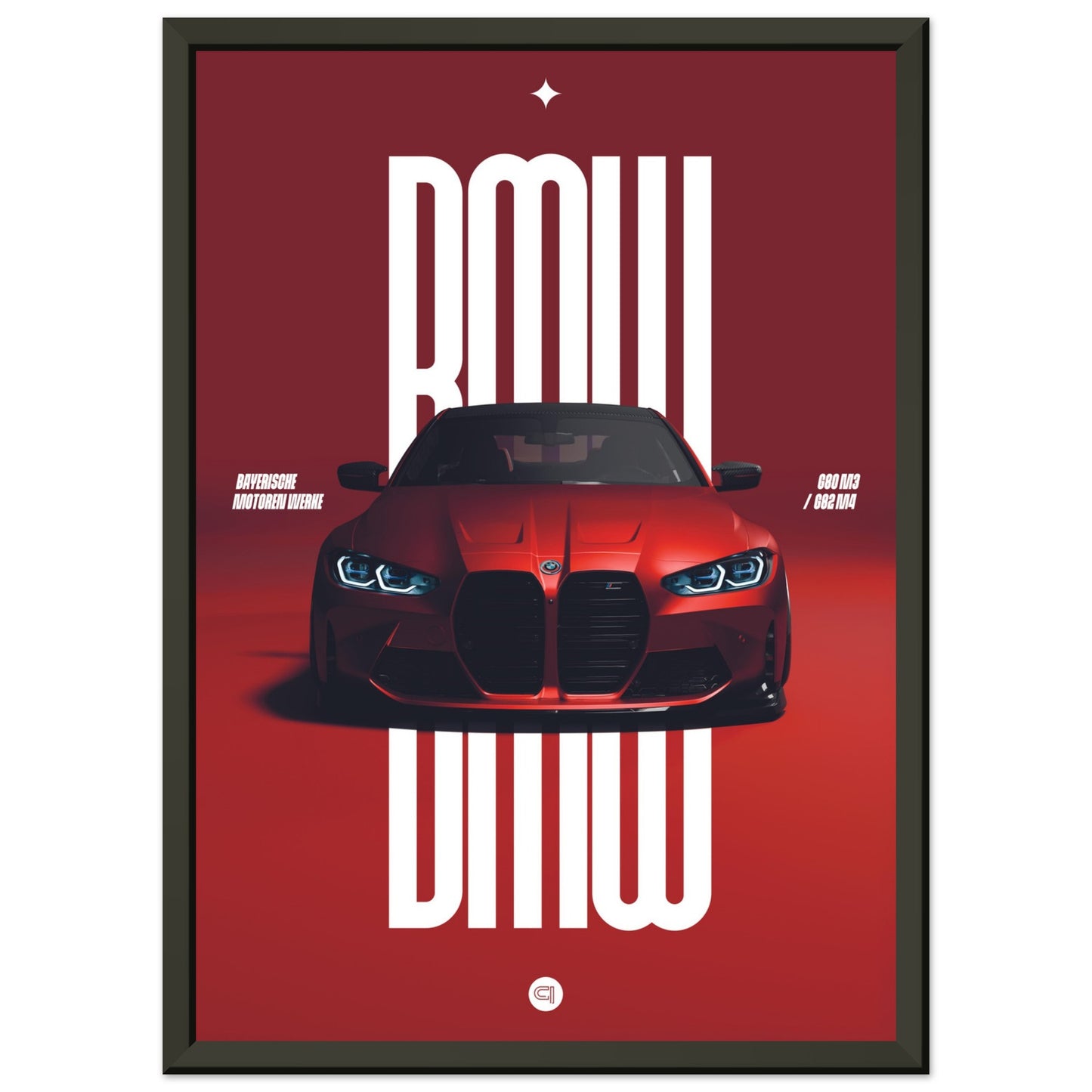 Framed Car Poster - BMW G80 M3 / G82 M4 Bumper - Red